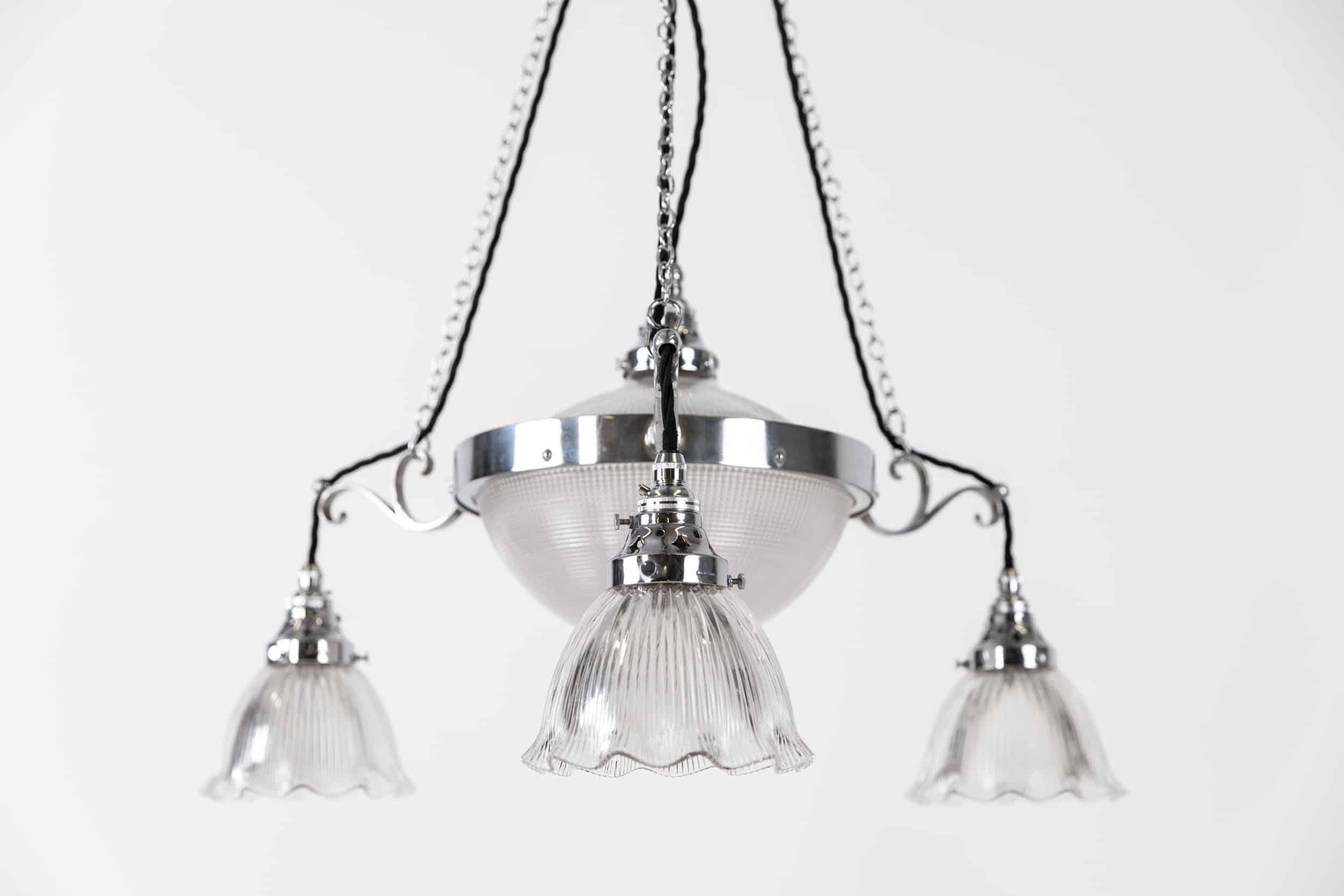 Antique Holophane 'Stiletto' Prismatic Glass Chandelier Light, C.1915 In Fair Condition For Sale In London, GB