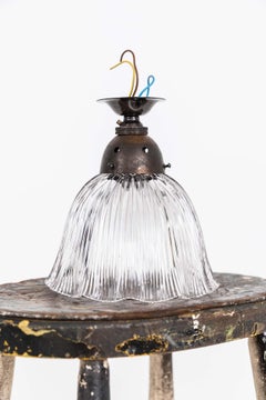 Antique Holophane 'Stiletto' Prismatic Glass Copper Ceiling Wall Lamp, c.1920