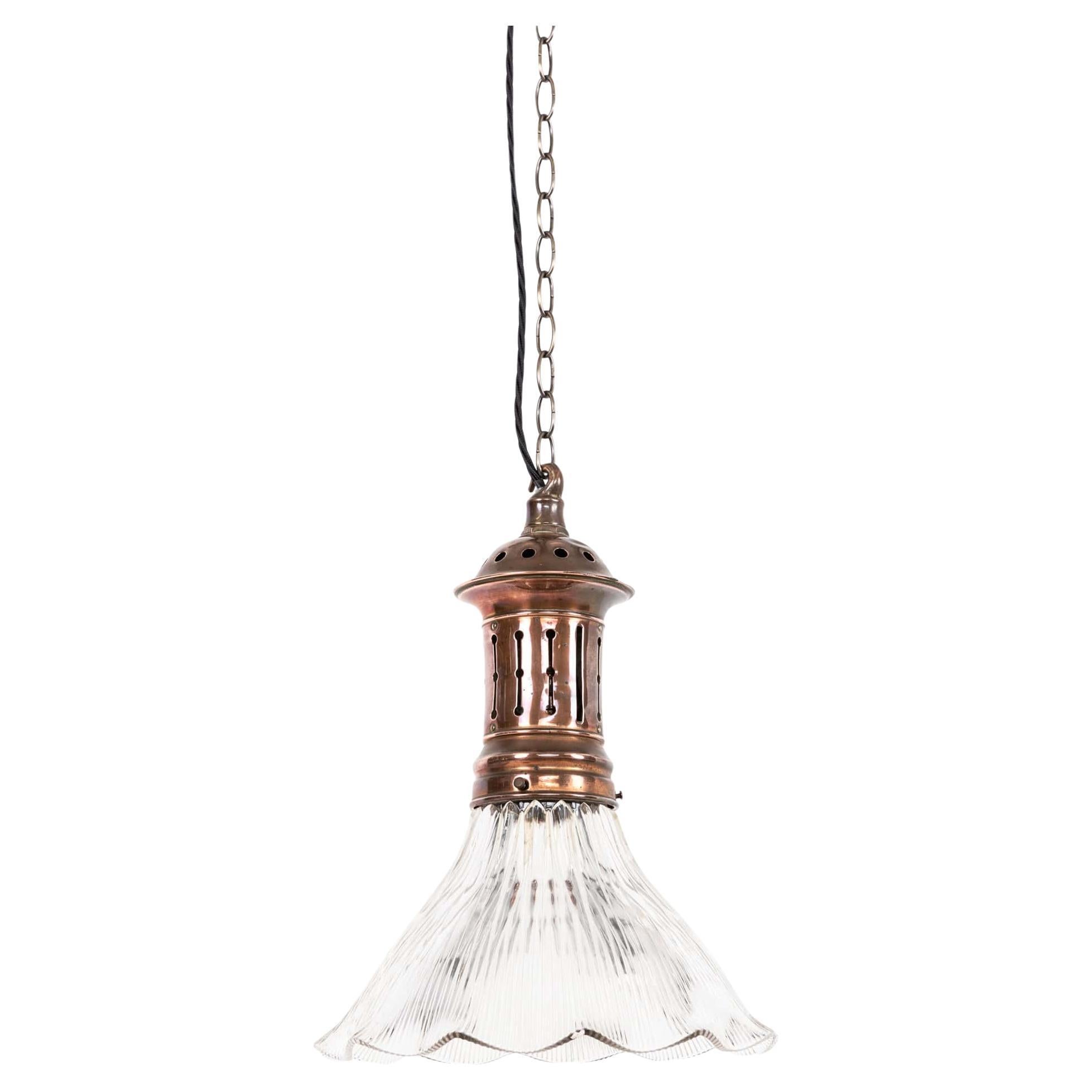 Antique Holophane 'Stiletto' Prismatic Glass Pendant Light, C.1920