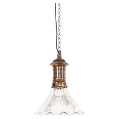 Antique Holophane 'Stiletto' Prismatic Glass Pendant Light, C.1920