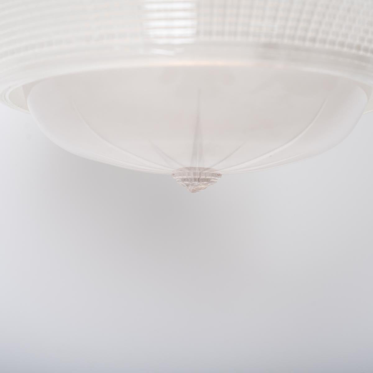 Early 20th Century Antique Holophane Xl Three Part Pendant Light With Polished Brass Fittings