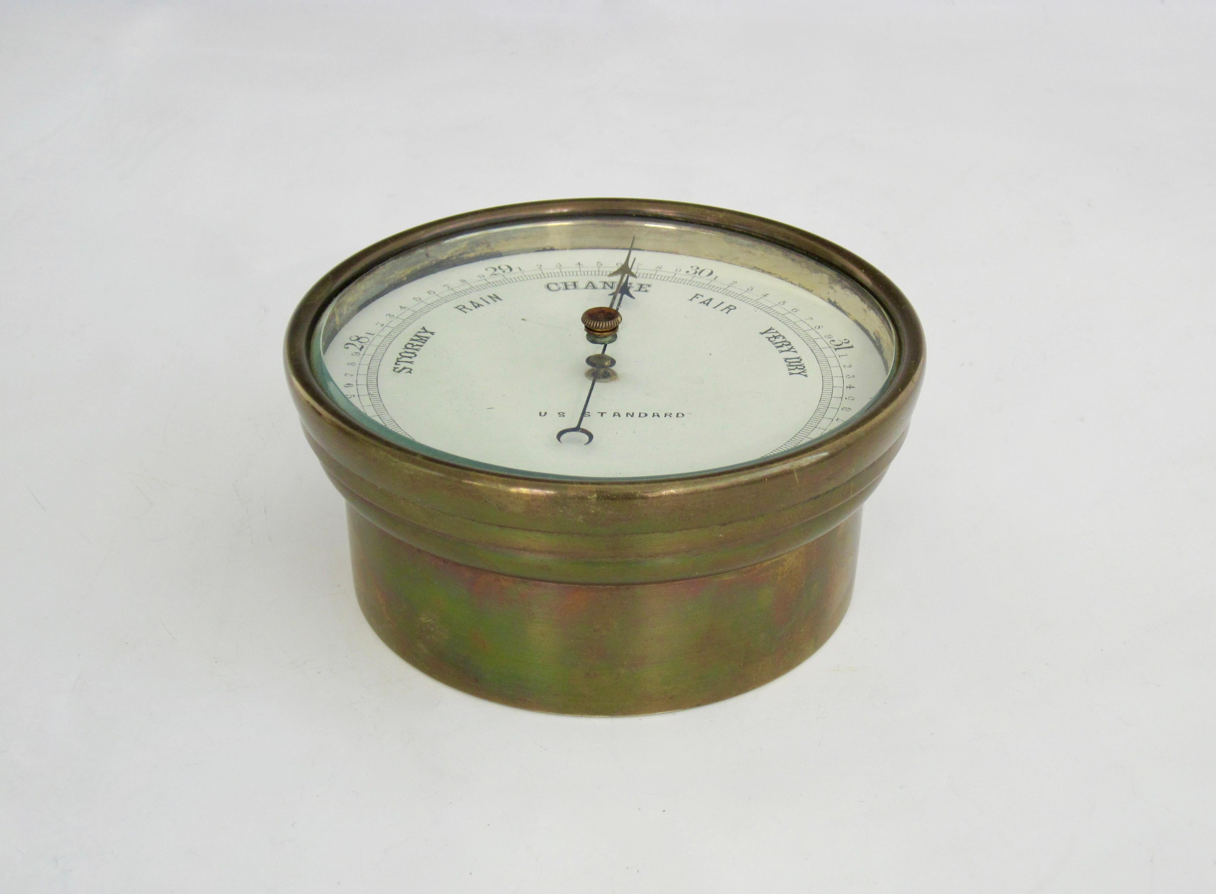 A nicely patina'd brass U.S. Standard holosteric barometer., circa early 1900s. 4.75