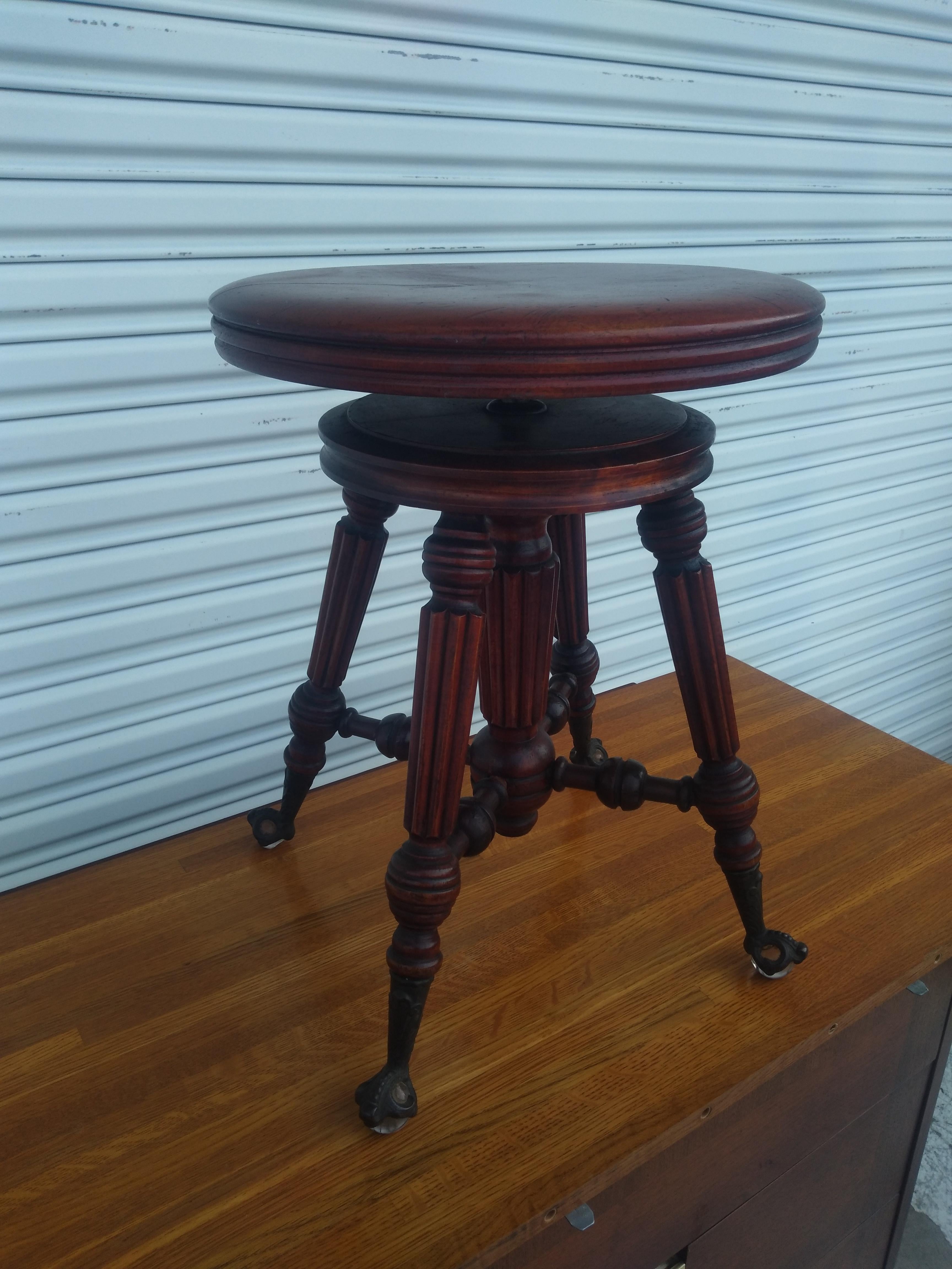 American Antique Holtzman & Sons Swivel Adjustable Piano Stool w/ Glass Ball & Claw Feet