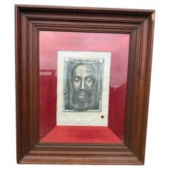 Antique "Holy Face of Jesus Christ" Engraving on Silk with Papal & Cardinal Seal
