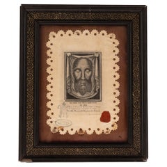 Antique "Holy Face of Jesus Christ" Engraving on Silk with Papal & Cardinal Seal