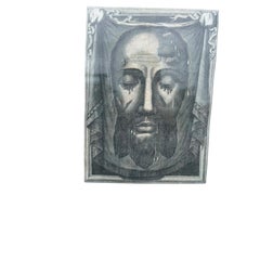 Antique "Holy Face of Jesus Christ" Engraving on Silk with Papal & Cardinal Seal