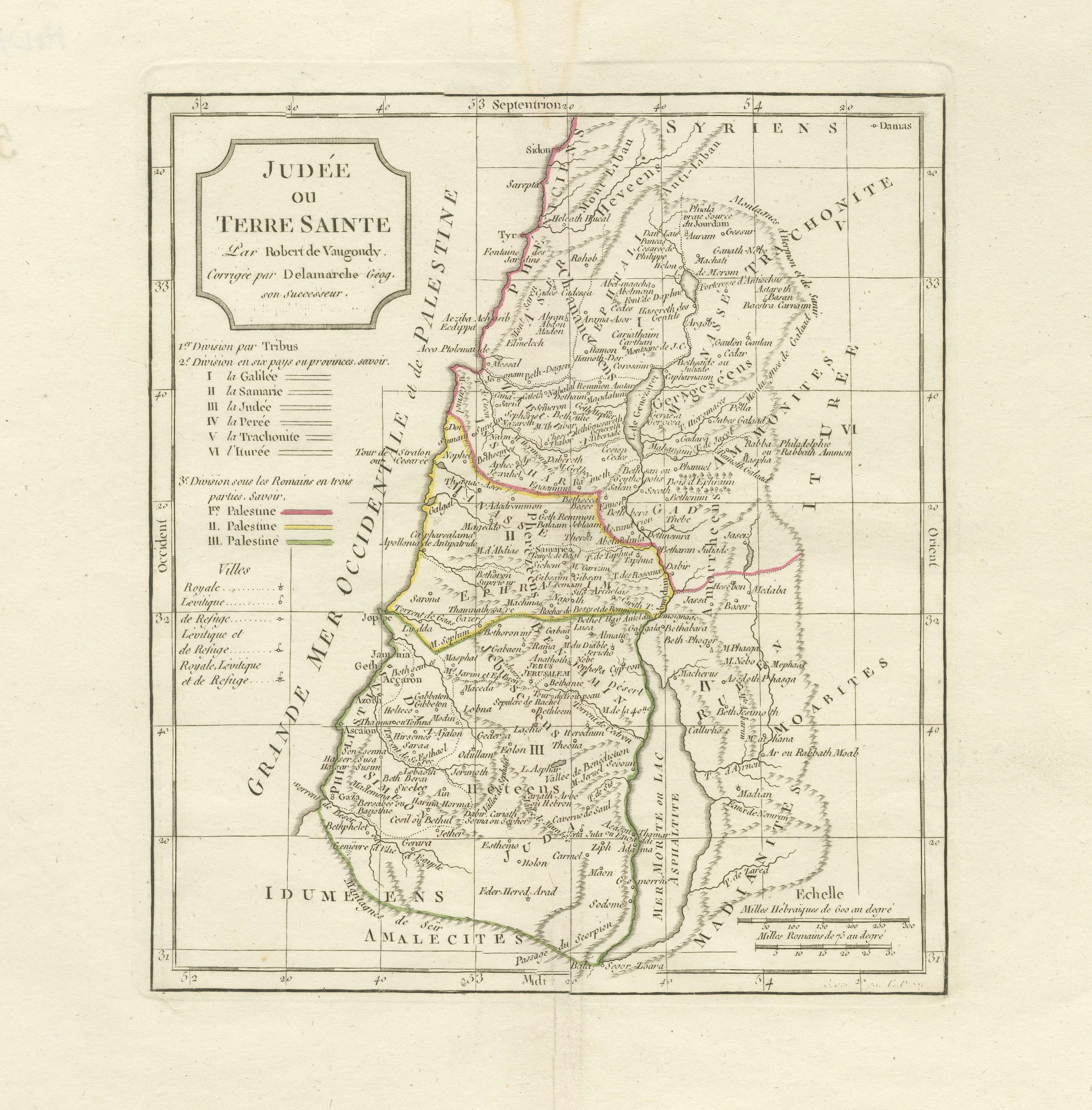 Antique Holy Land Map, Judée ou Terre Sainte, Robert de Vaugondy, 1806