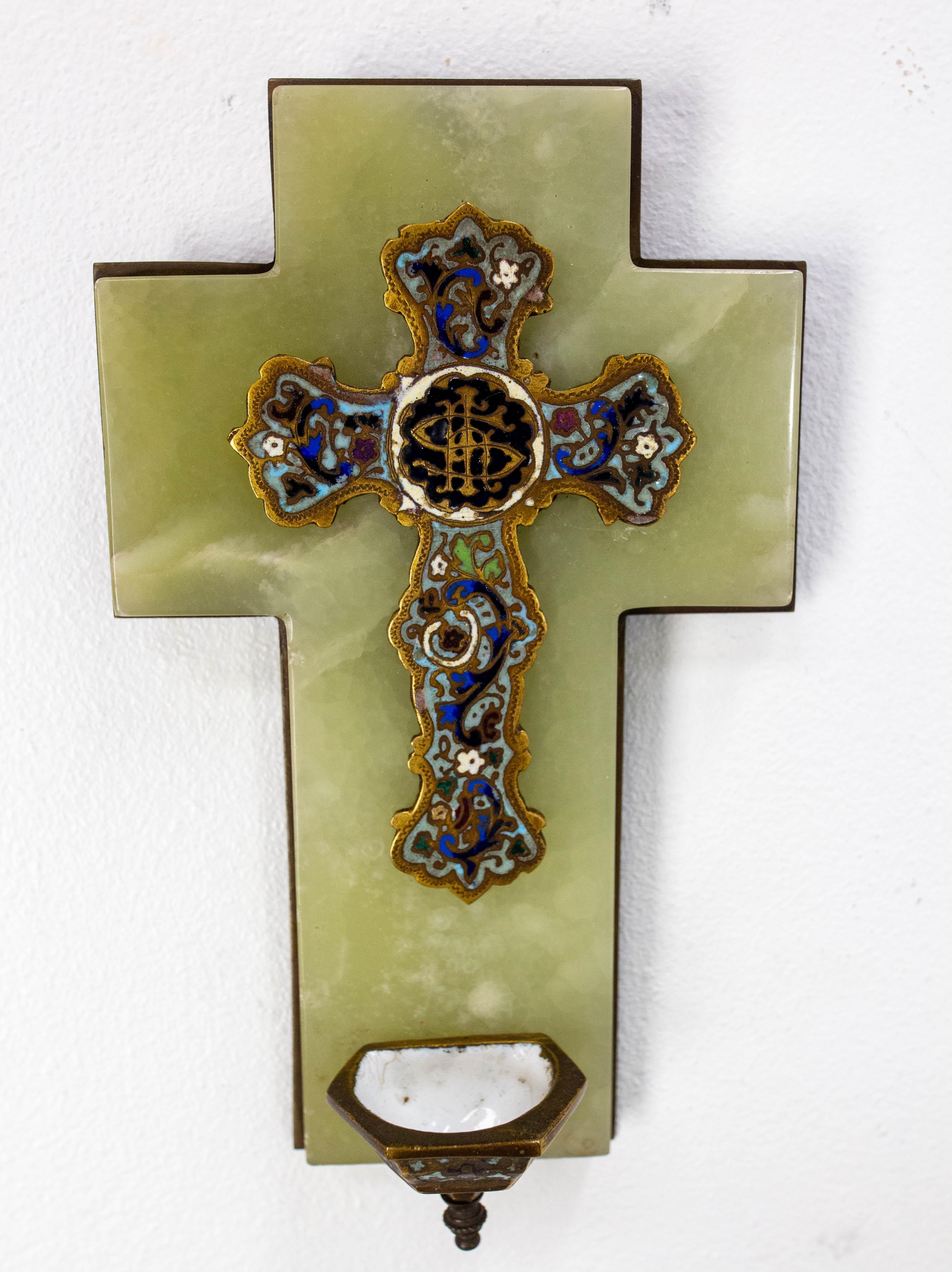 Napoléon III Antique Fonts baptismaux Crucifix Champleve Onyx French Napoleon III en vente