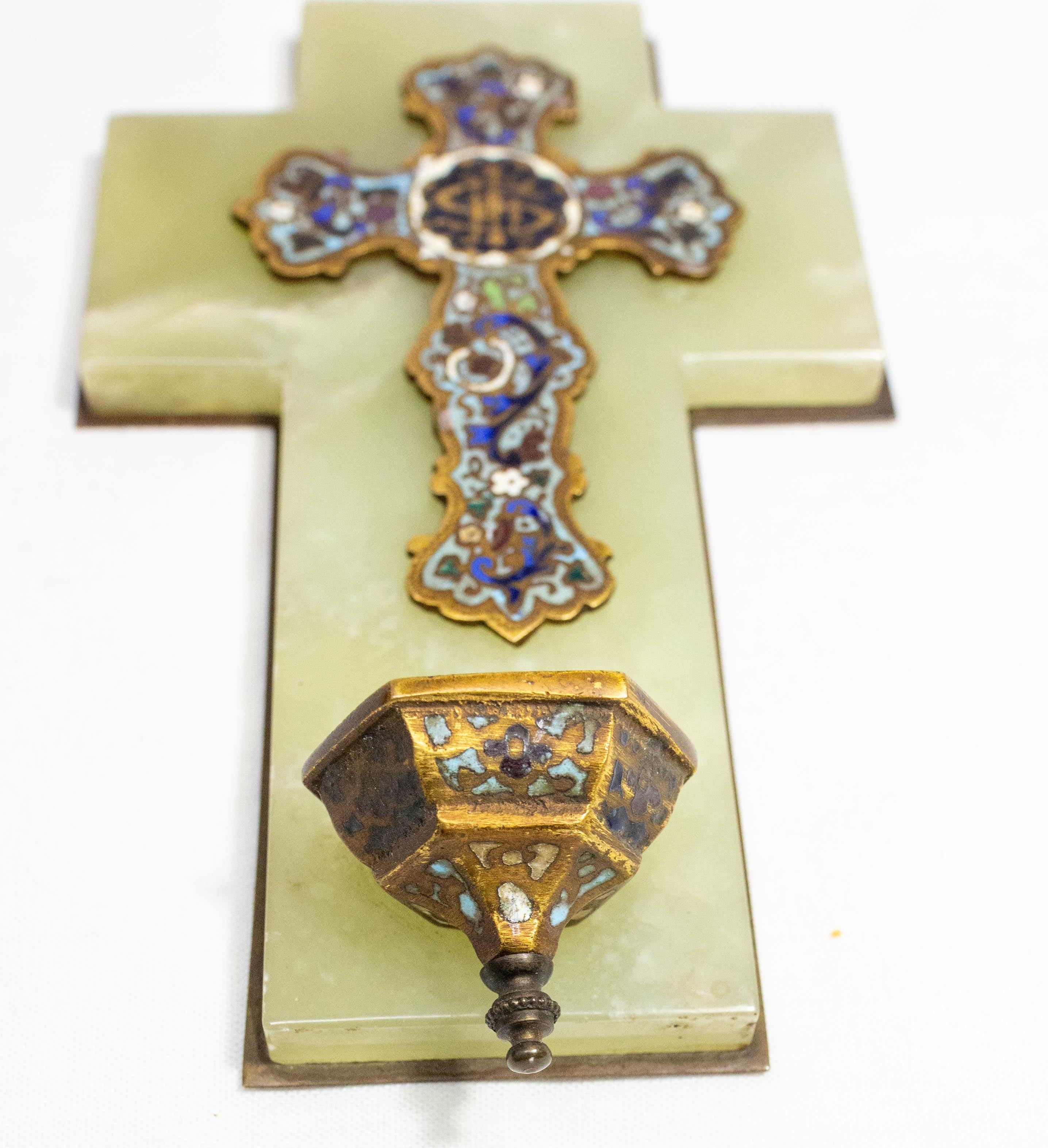 Français Antique Fonts baptismaux Crucifix Champleve Onyx French Napoleon III en vente