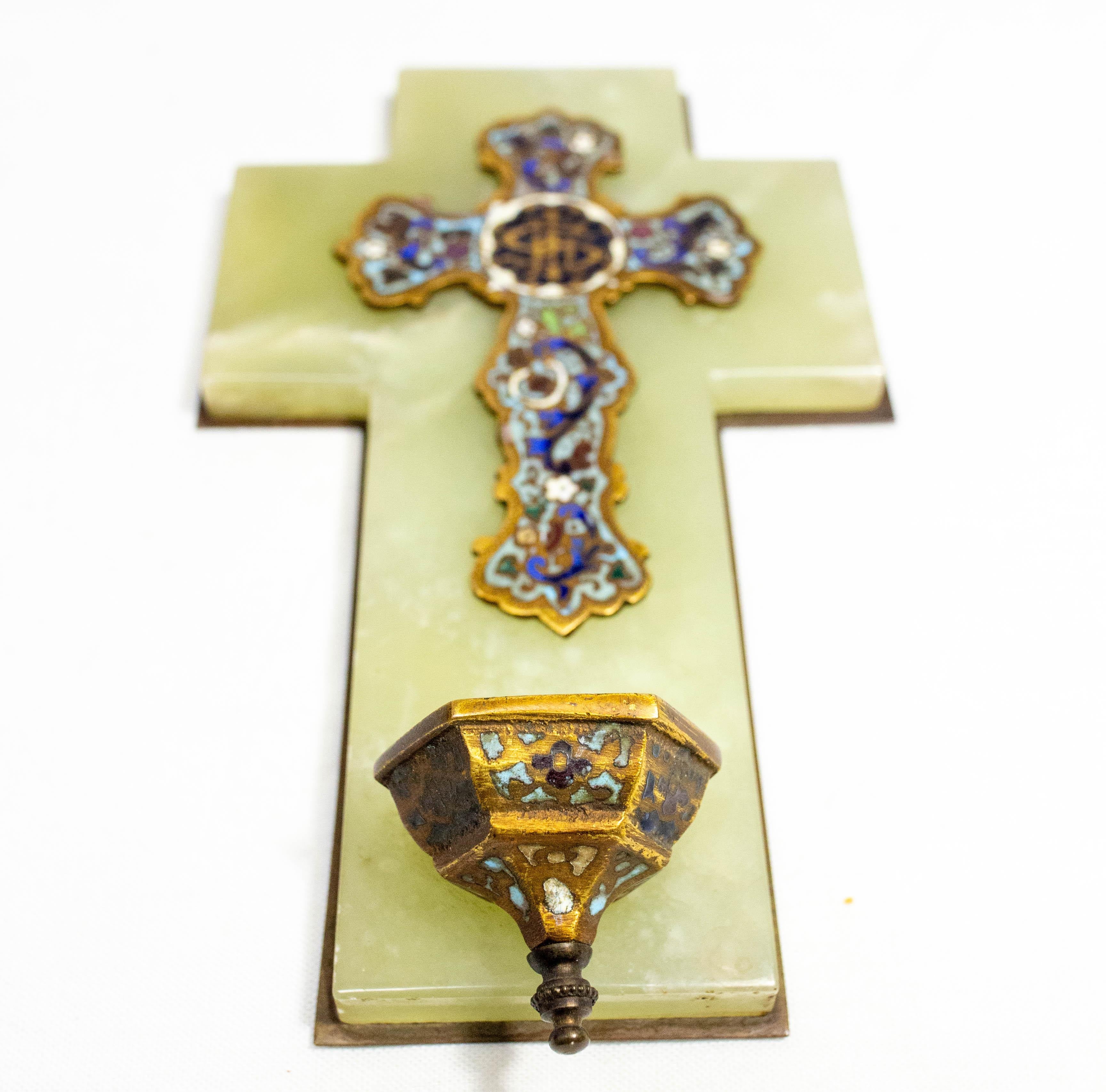 Antique Fonts baptismaux Crucifix Champleve Onyx French Napoleon III Bon état - En vente à Labrit, Landes
