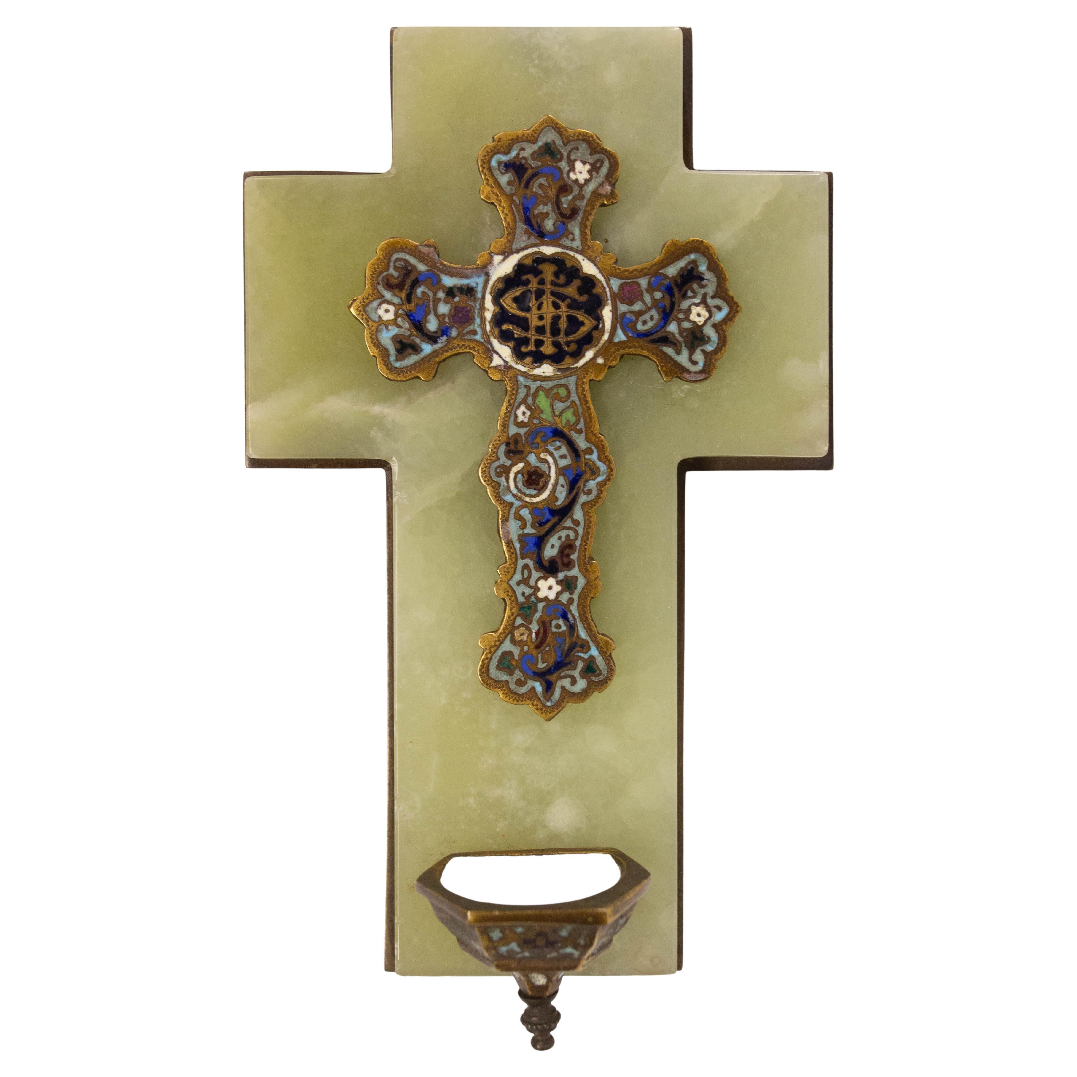 Antique Fonts baptismaux Crucifix Champleve Onyx French Napoleon III en vente