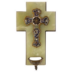 Antique Fonts baptismaux Crucifix Champleve Onyx French Napoleon III