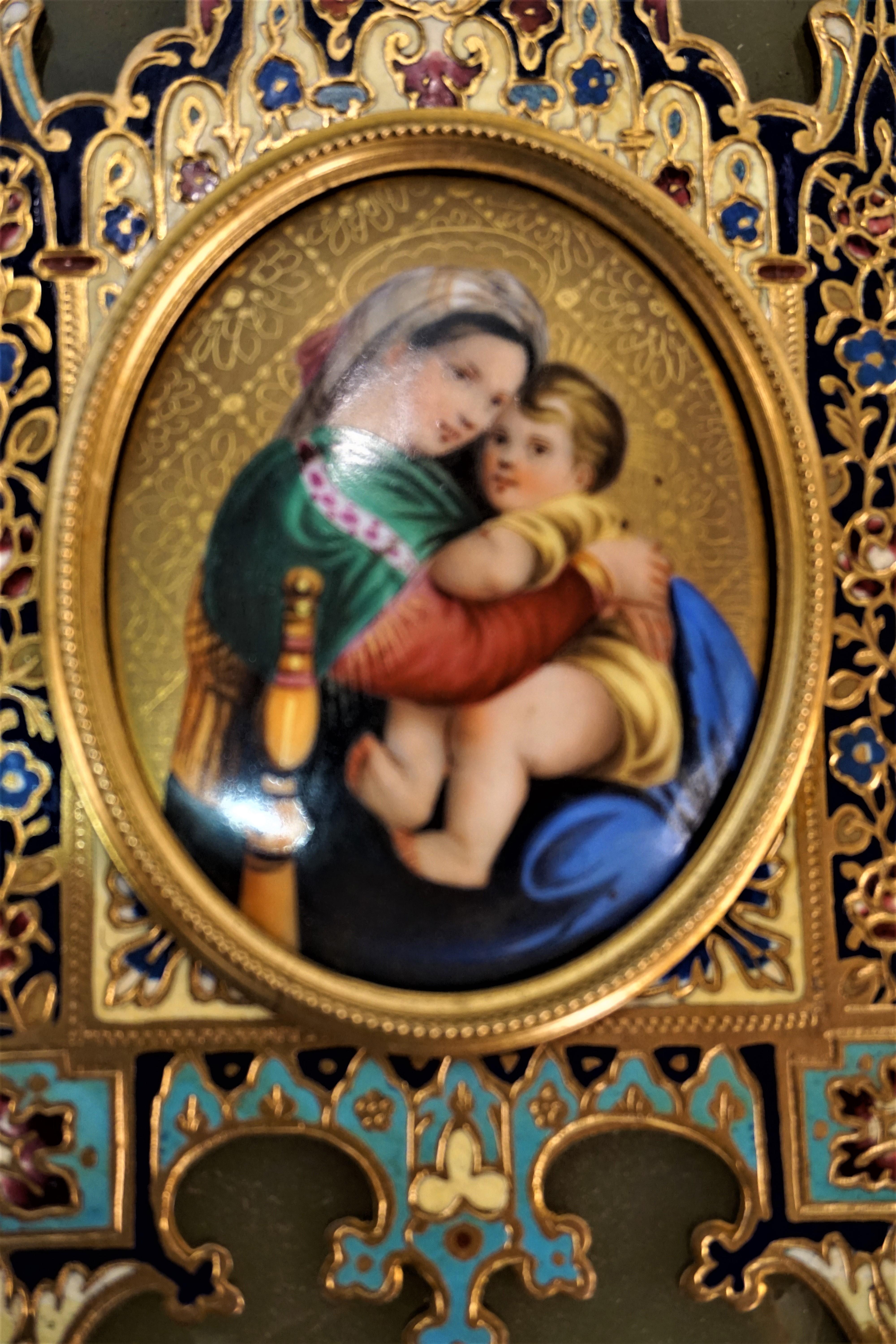 Early 20th Century Antique Holy Water Font French Bronze Champleve Green Onyx Miniature Painting