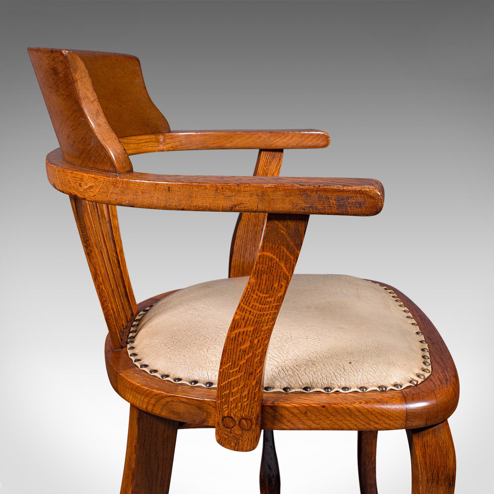 Antique Home Office Desk Chair, English, Oak, Drawing Room Elbow Seat, Edwardian 5