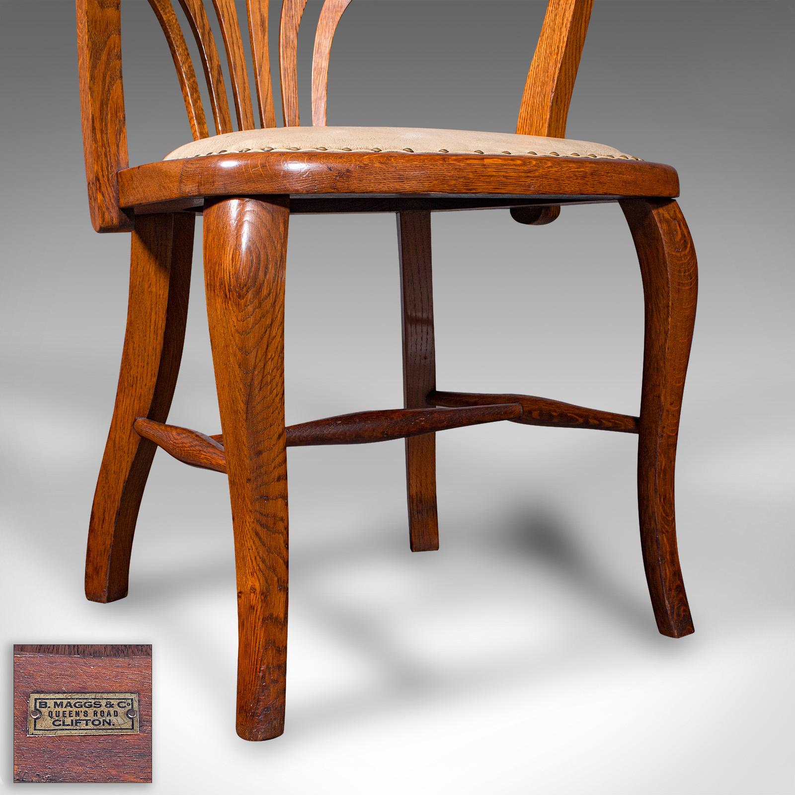 Antique Home Office Desk Chair, English, Oak, Drawing Room Elbow Seat, Edwardian 6