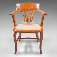 Antique Home Office Desk Chair, English, Oak, Drawing Room Elbow Seat, Edwardian
