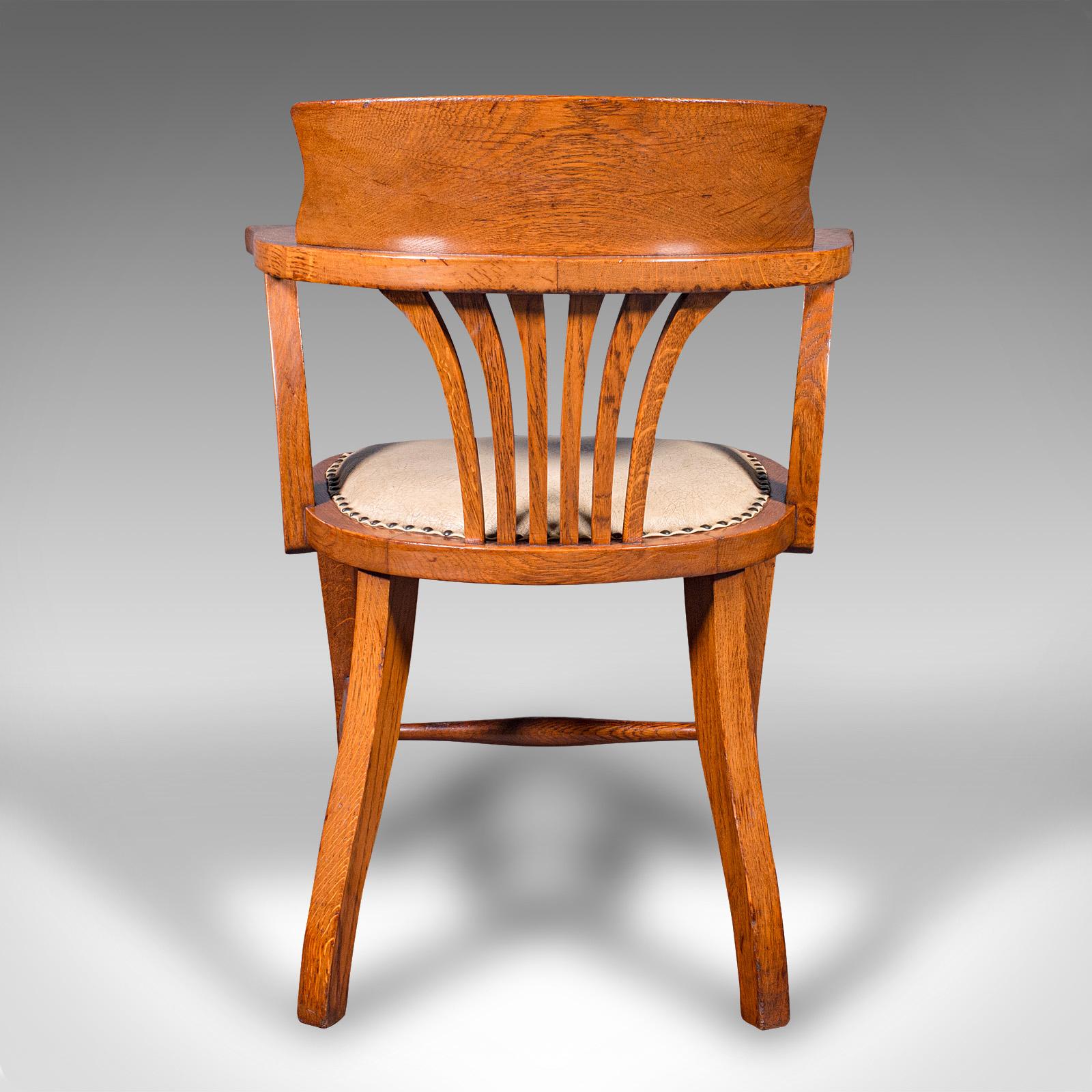 Antique Home Office Desk Chair, English, Oak, Drawing Room Elbow Seat, Edwardian In Good Condition In Hele, Devon, GB
