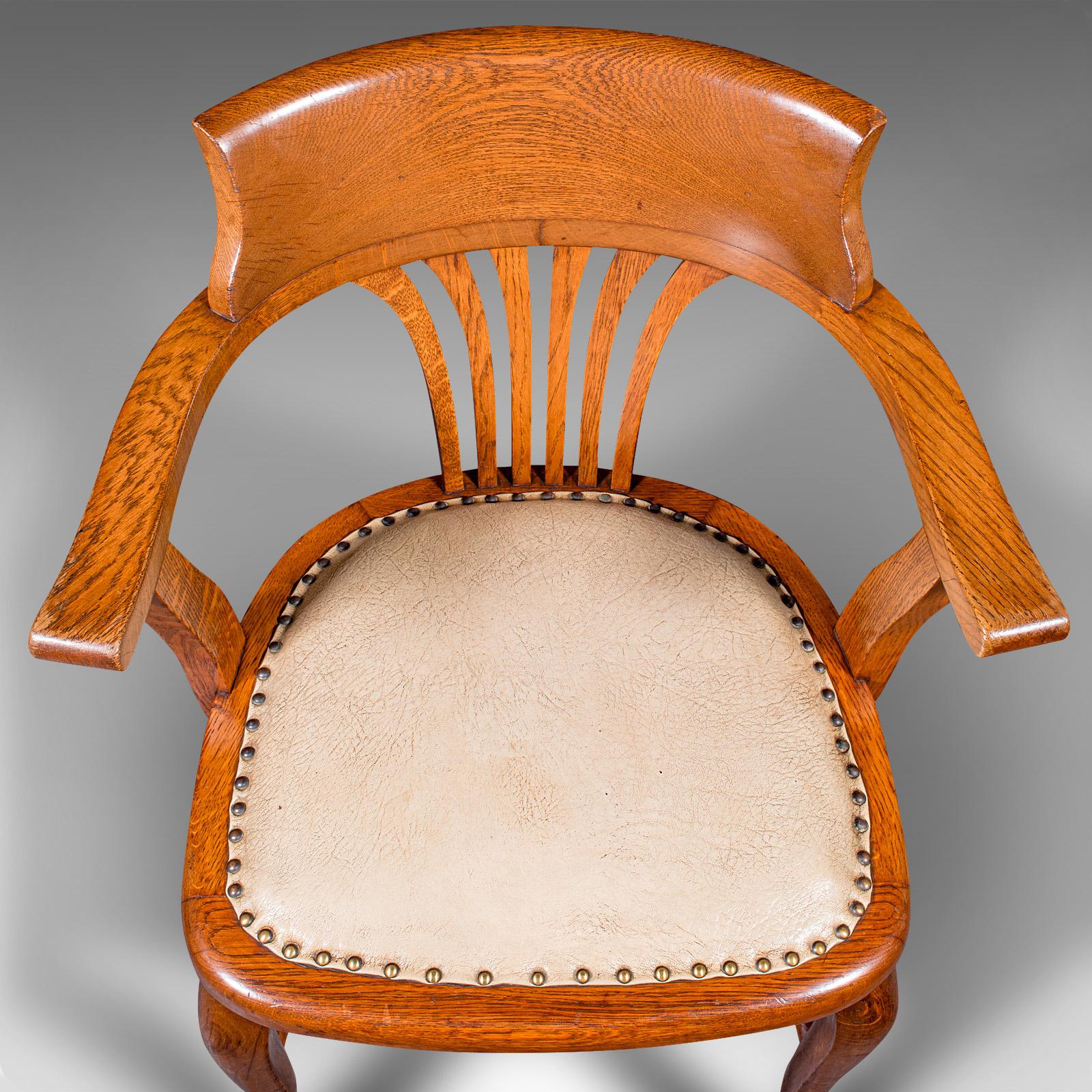Antique Home Office Desk Chair, English, Oak, Drawing Room Elbow Seat, Edwardian 1