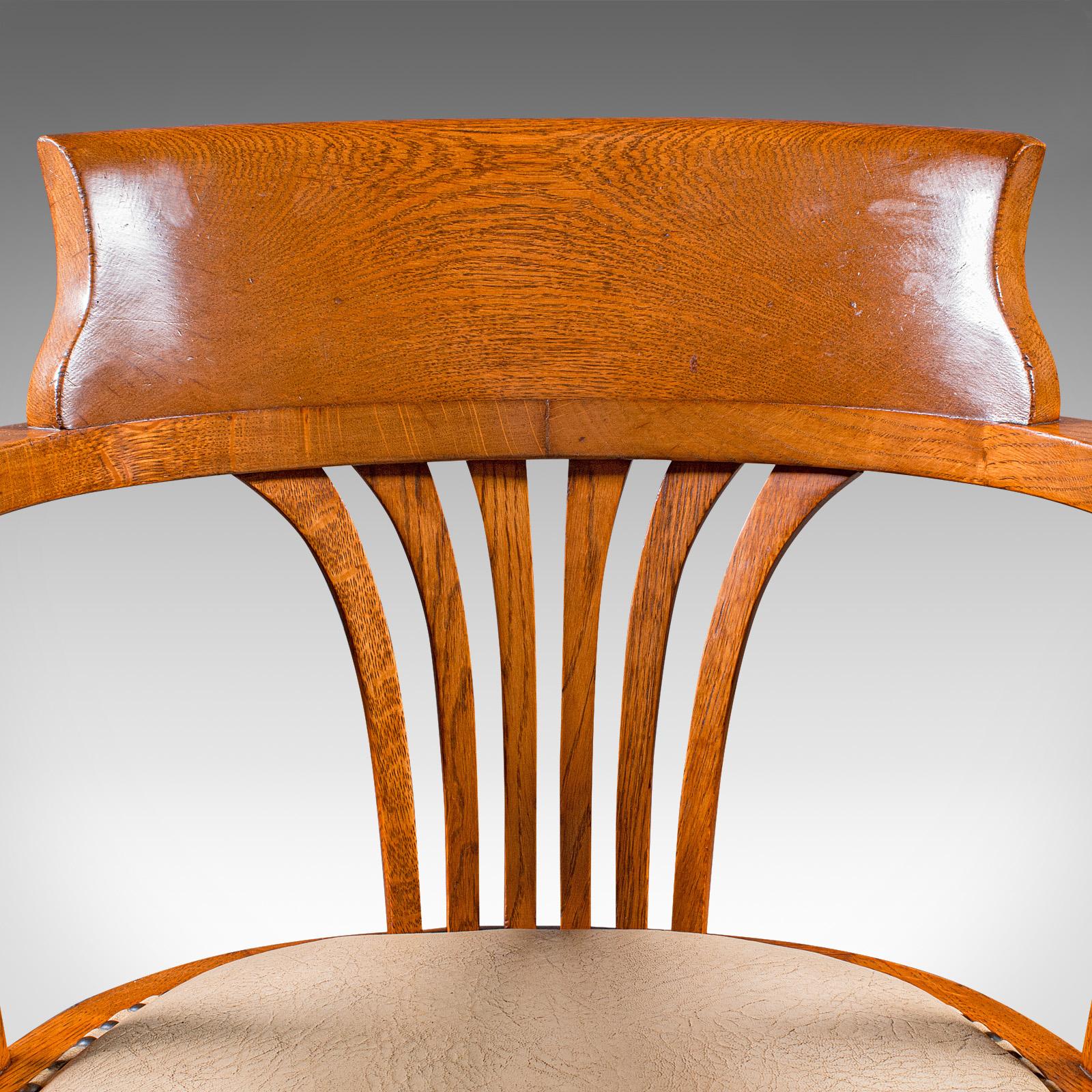 Antique Home Office Desk Chair, English, Oak, Drawing Room Elbow Seat, Edwardian 2