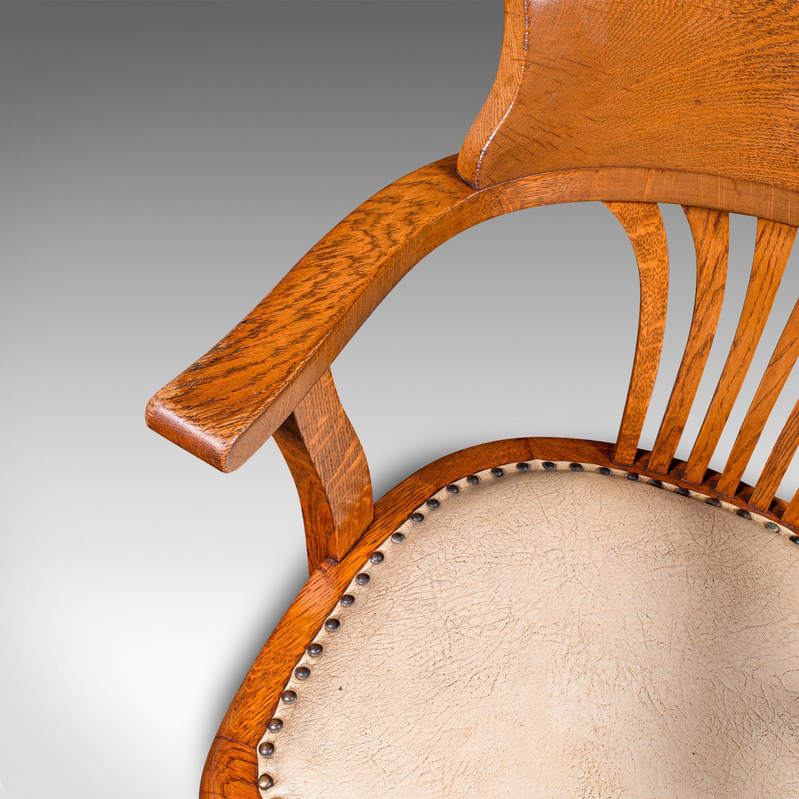 Antique Home Office Desk Chair, English, Oak, Drawing Room Elbow Seat, Edwardian 3