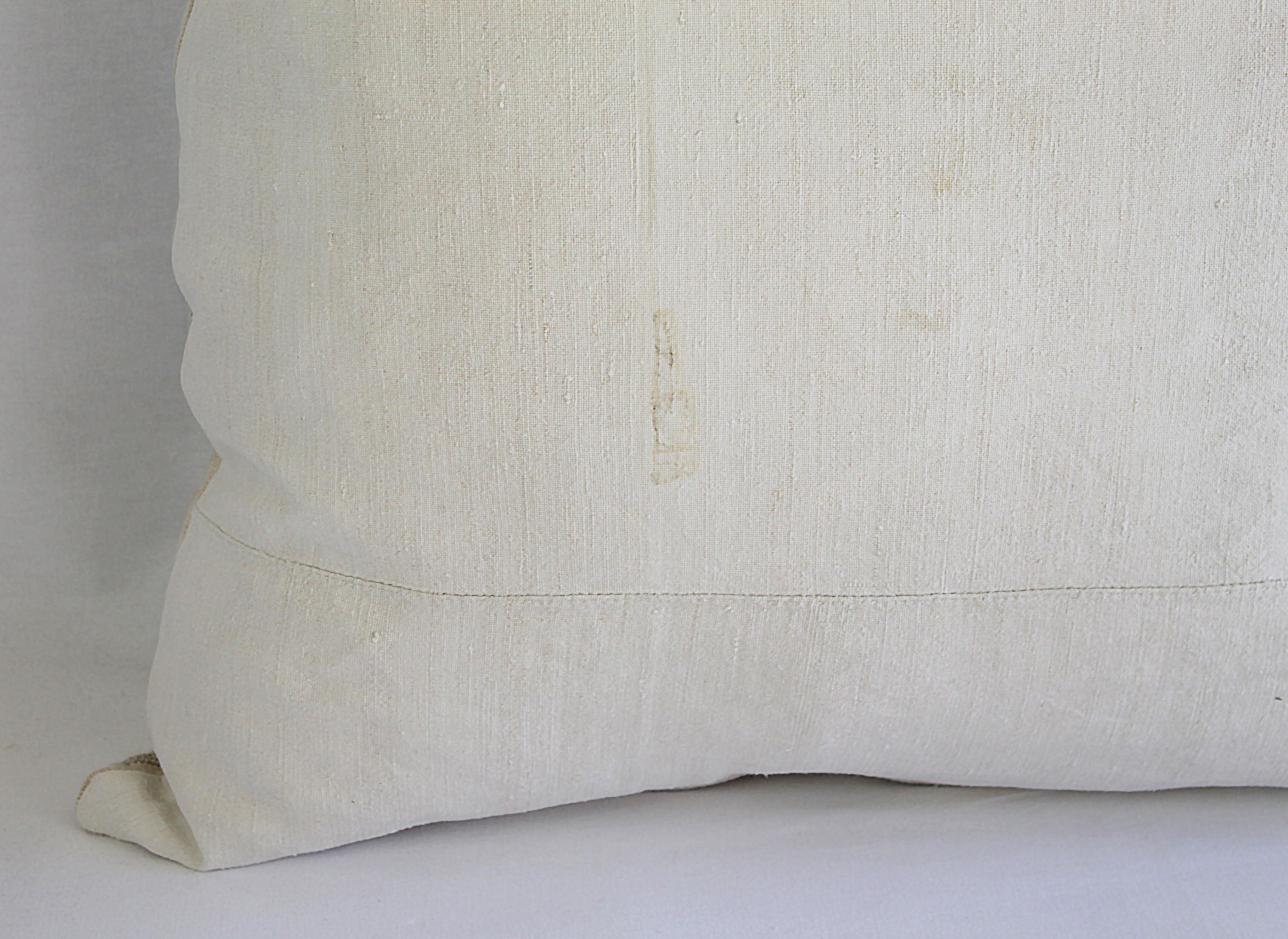 Antique Homespun Linen and Striped Grain Sack Pillow 5