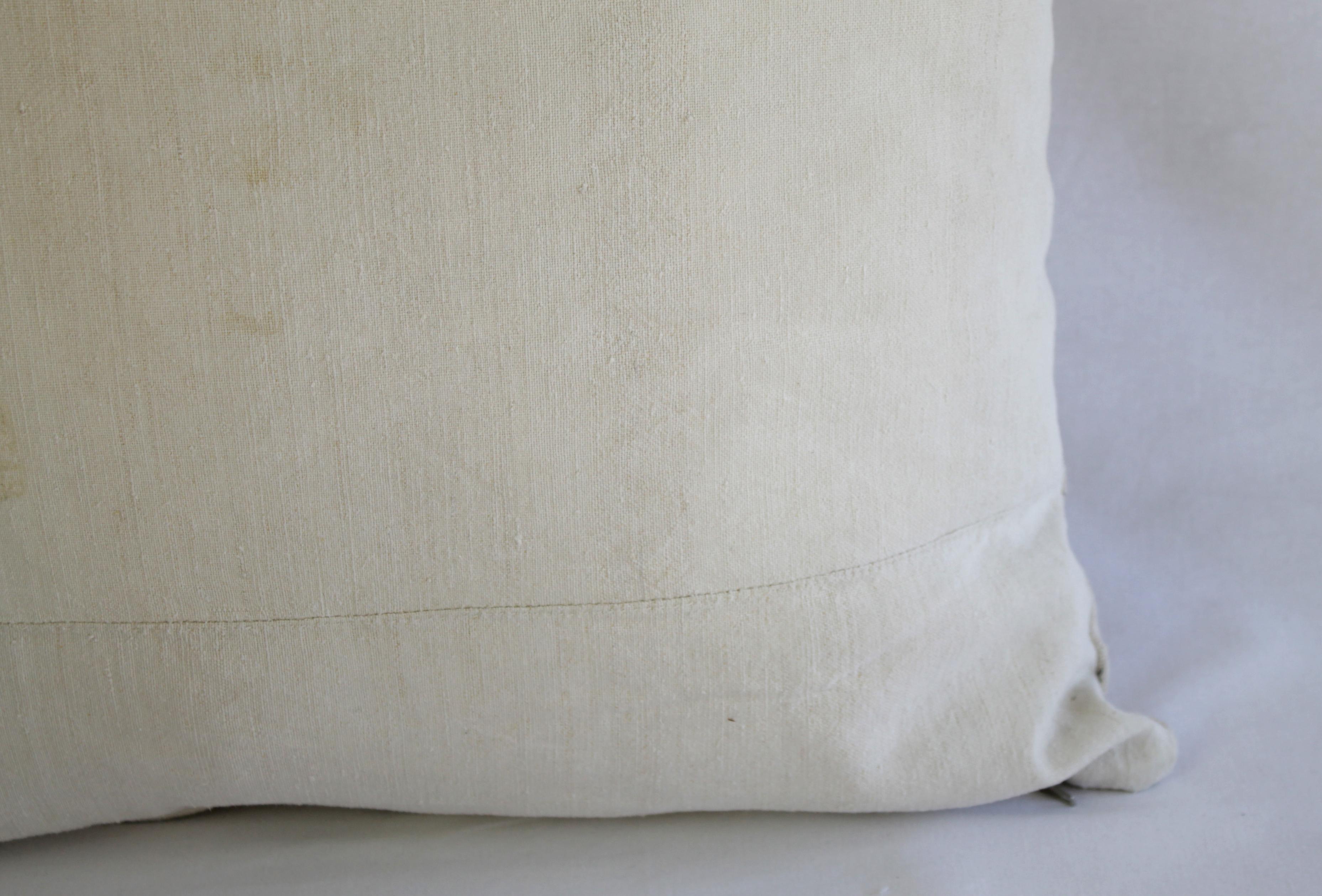 Antique Homespun Linen and Striped Grain Sack Pillow 6