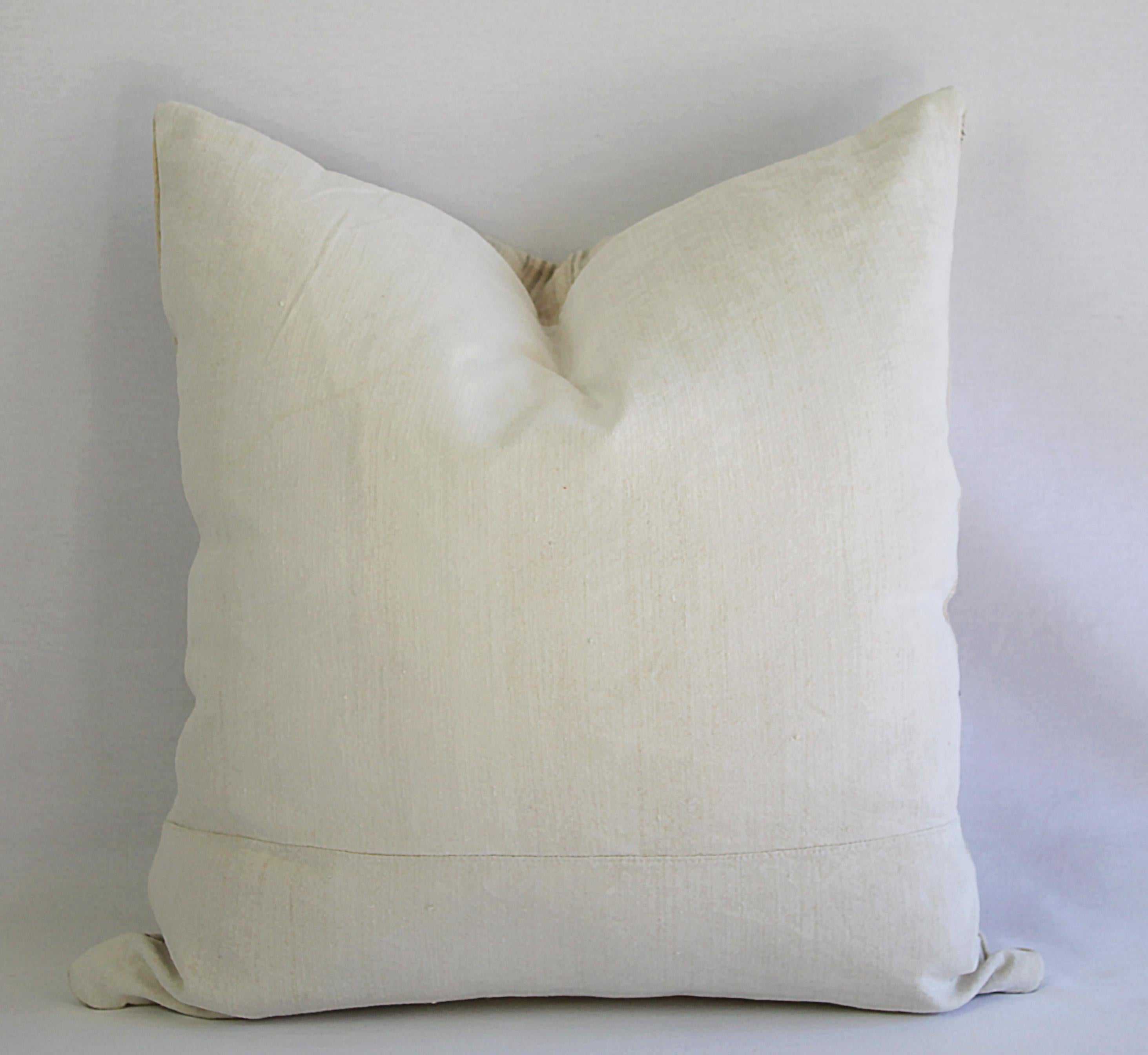 Antique Homespun Linen and Striped Grain Sack Pillow 7