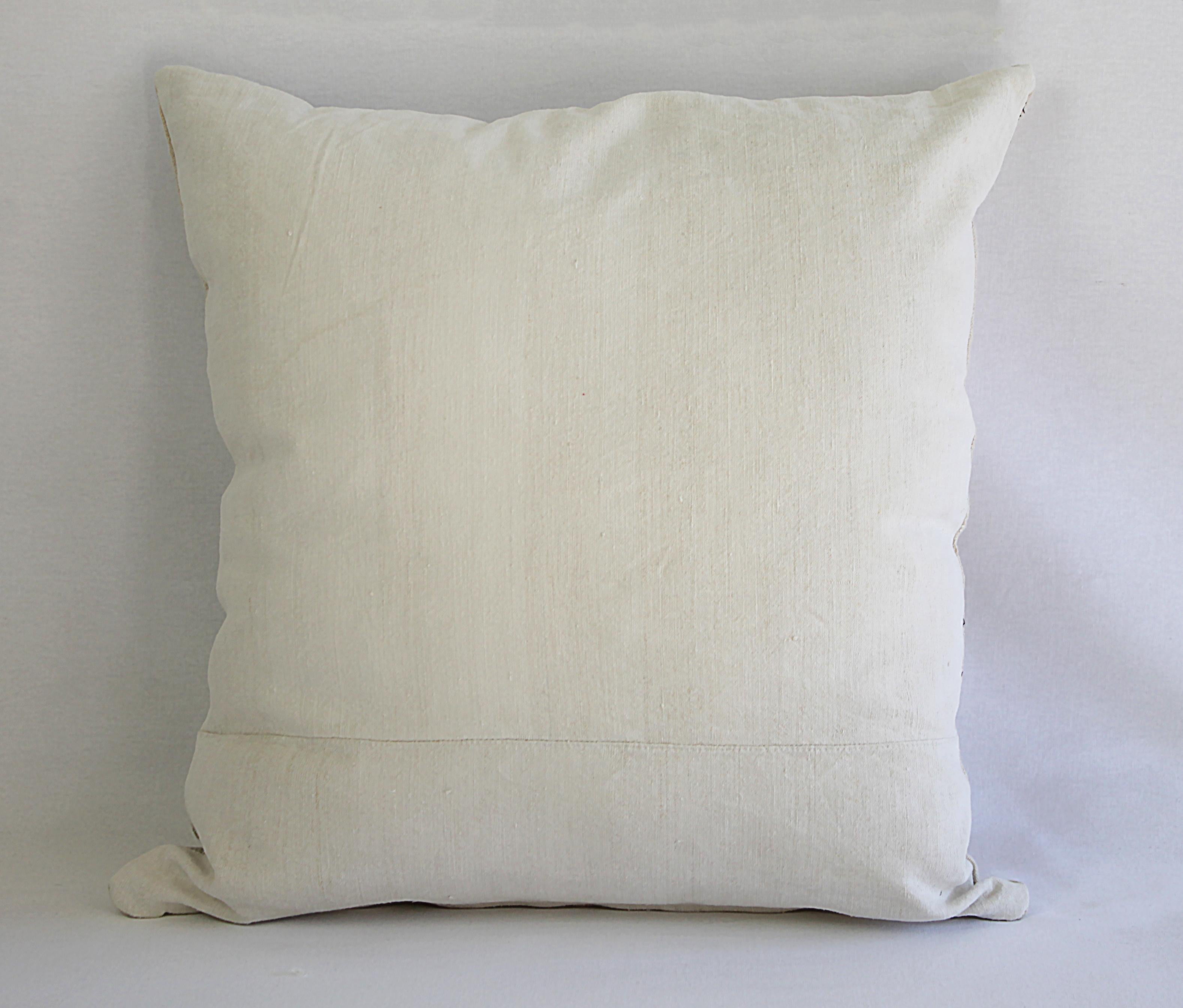 Antique Homespun Linen and Striped Grain Sack Pillow 2