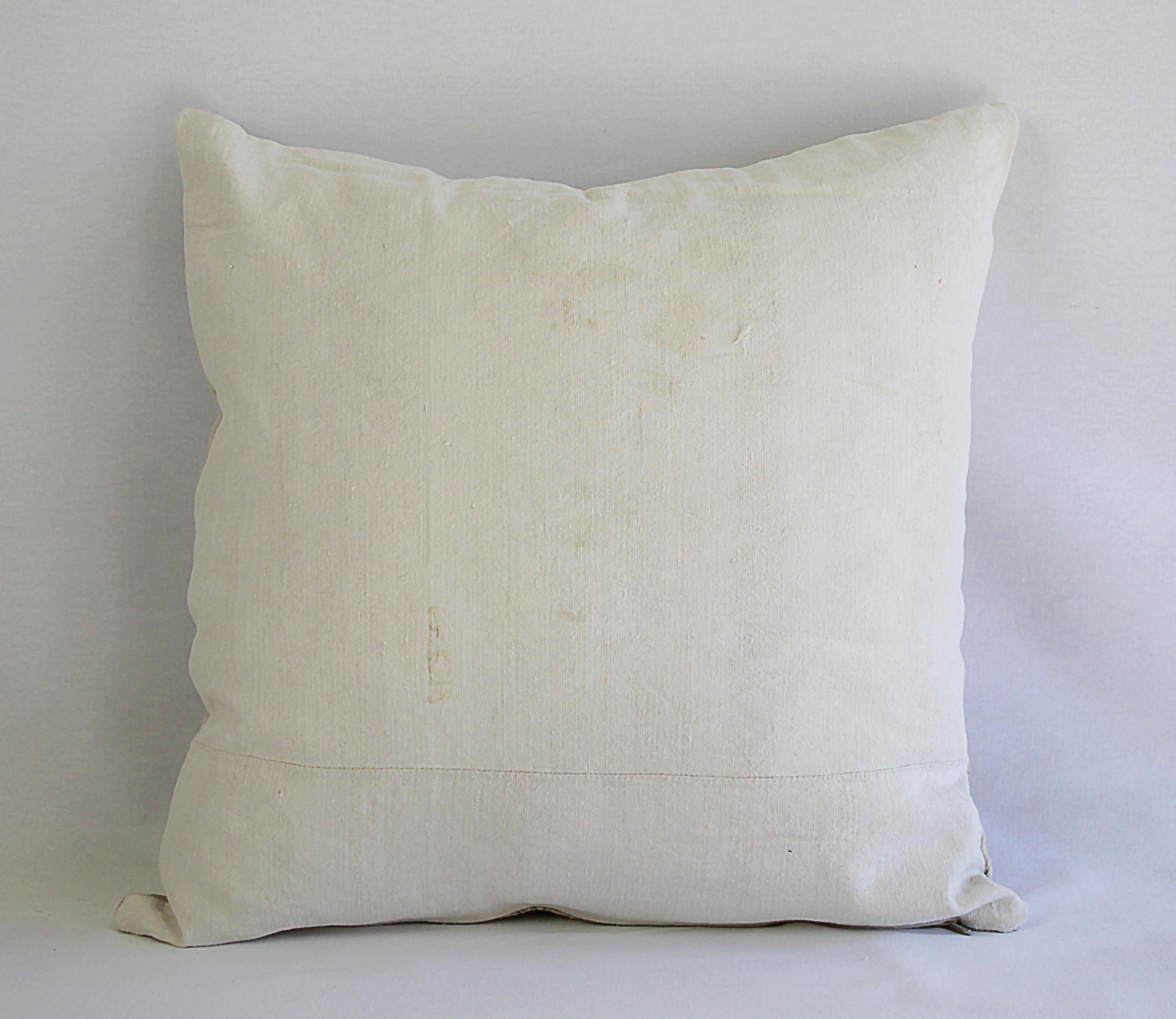 Antique Homespun Linen and Striped Grain Sack Pillow 2