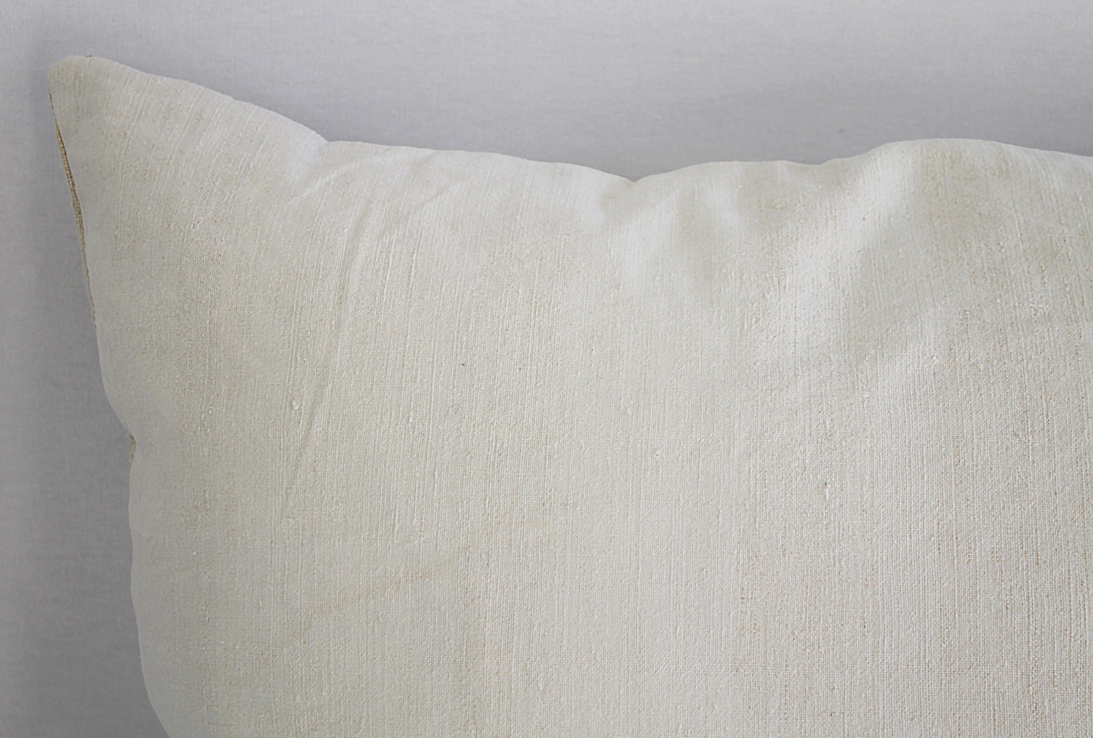 Antique Homespun Linen and Striped Grain Sack Pillow 3