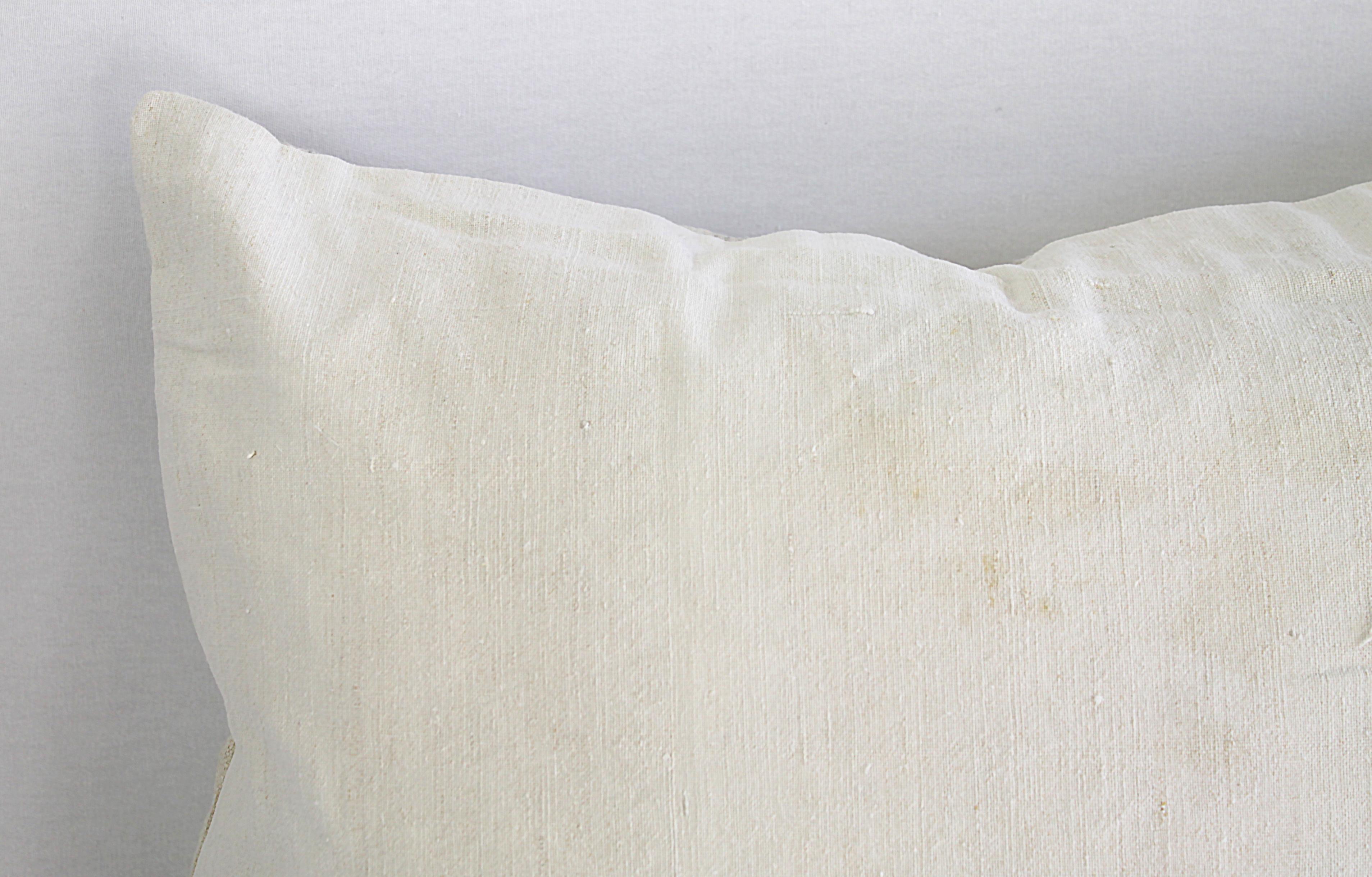 Antique Homespun Linen and Striped Grain Sack Pillow 3