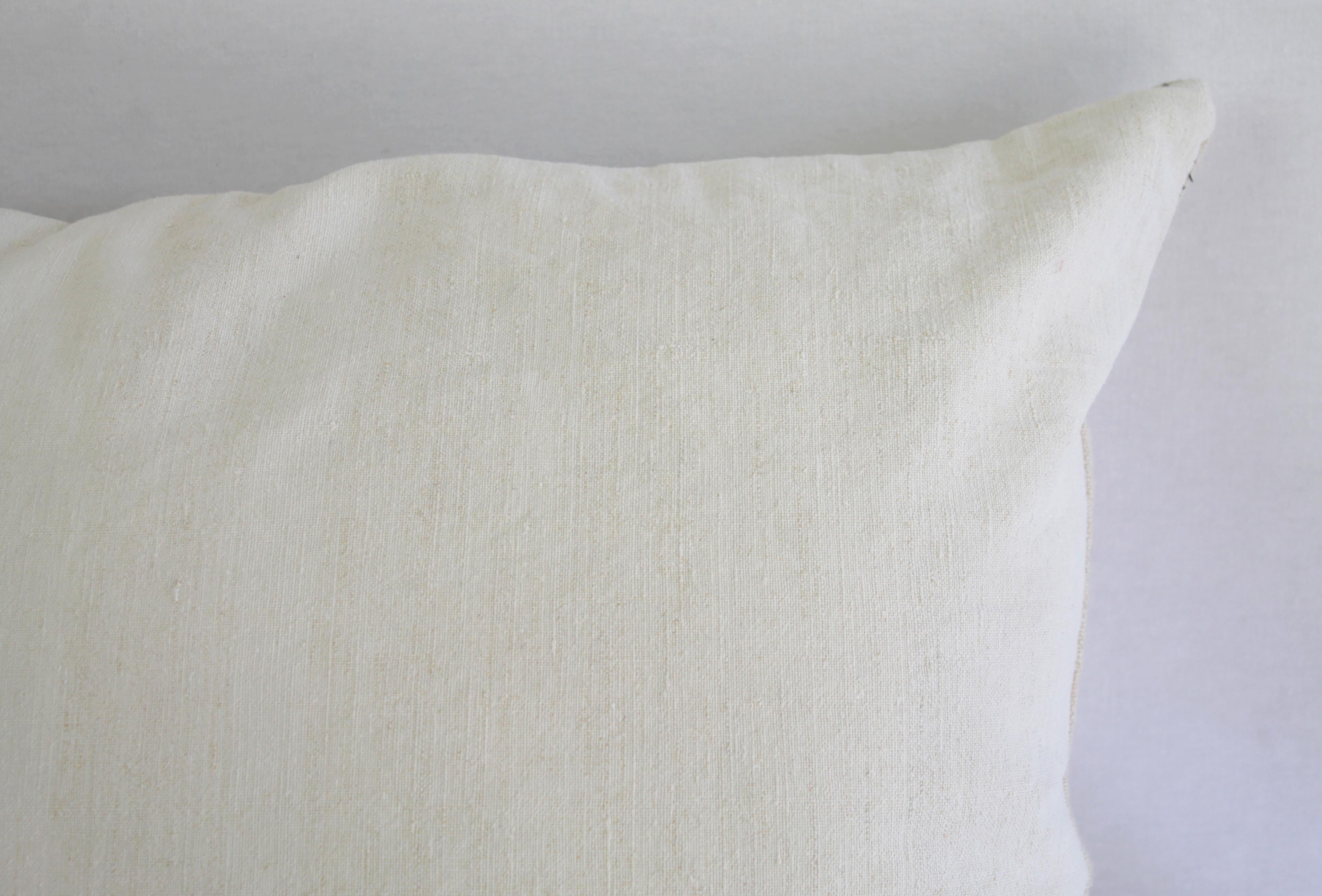 Antique Homespun Linen and Striped Grain Sack Pillow 4