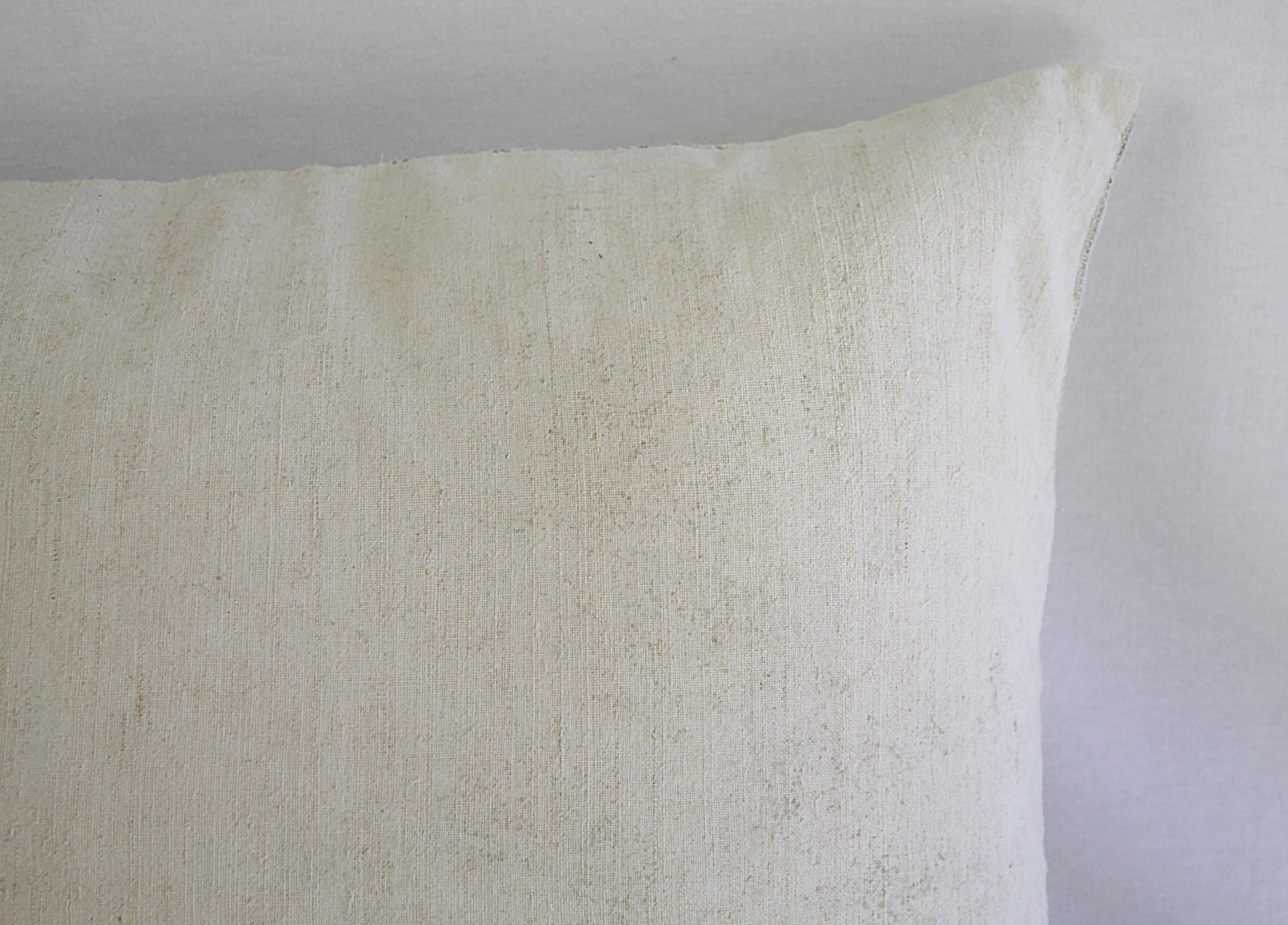 Antique Homespun Linen and Striped Grain Sack Pillow Light Grey 5
