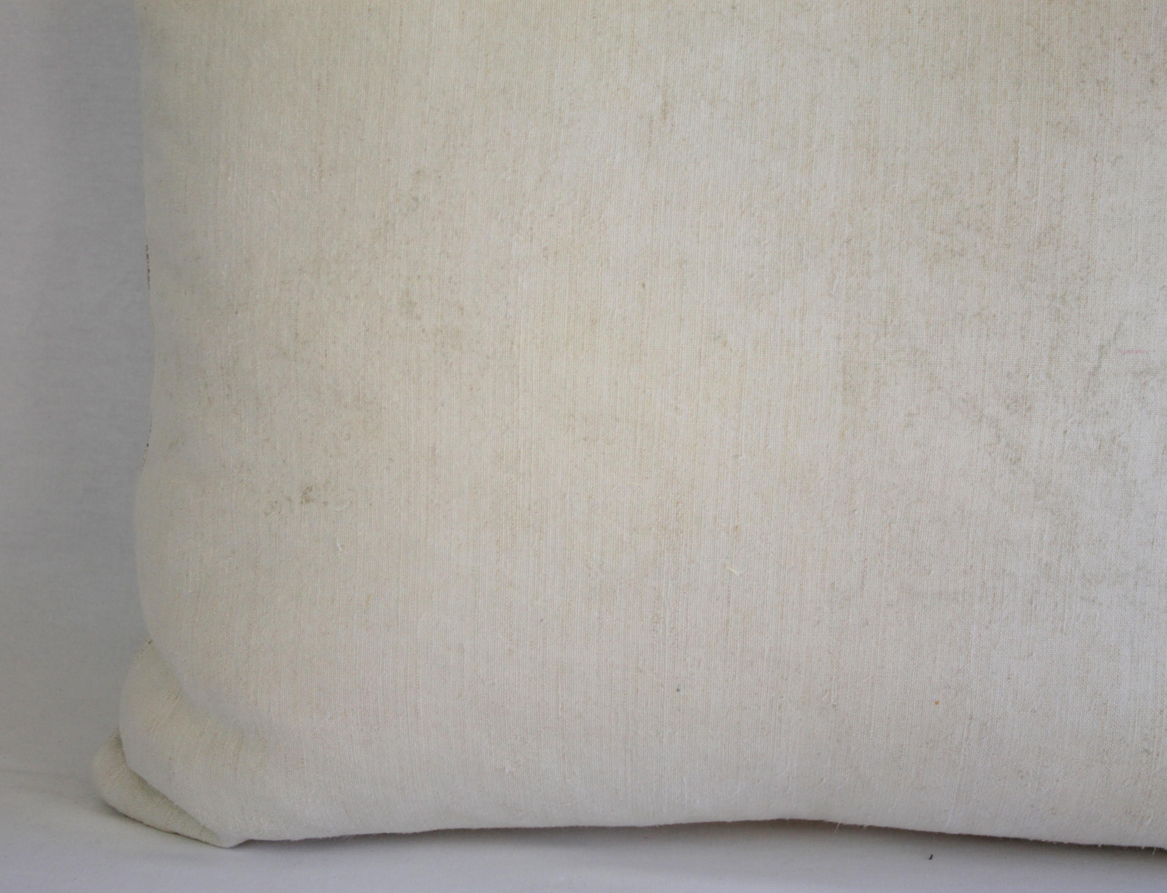 Antique Homespun Linen and Striped Grain Sack Pillow Light Grey 6