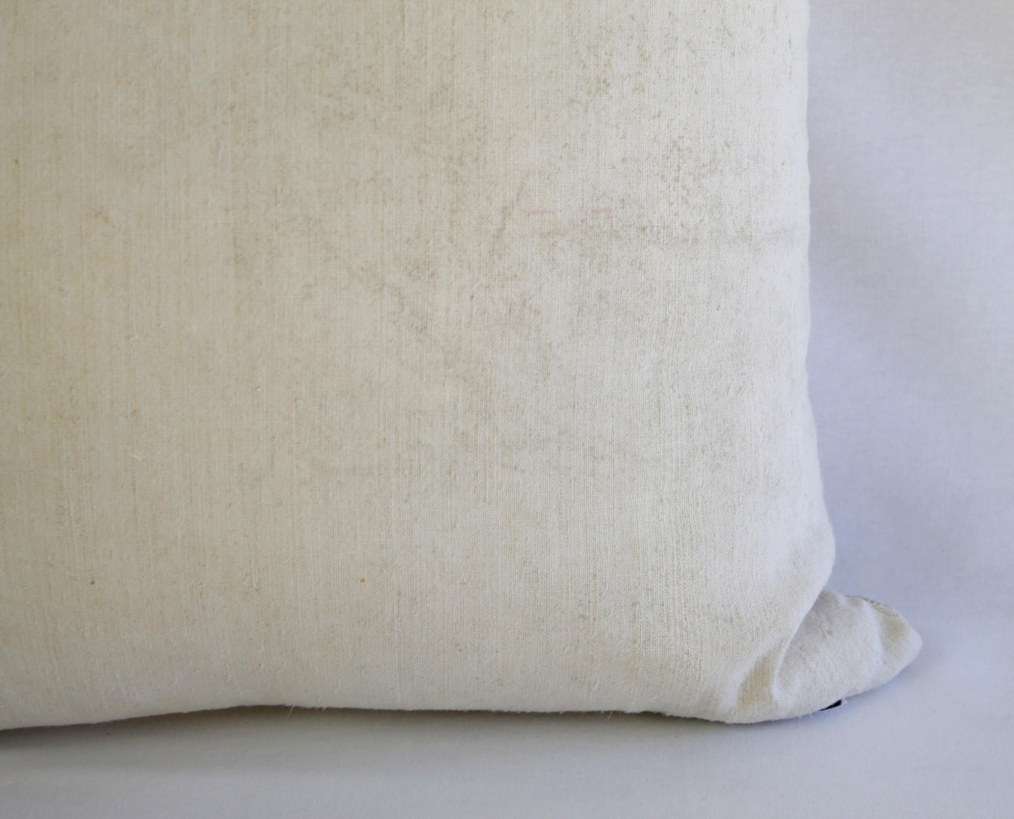 Antique Homespun Linen and Striped Grain Sack Pillow Light Grey 7