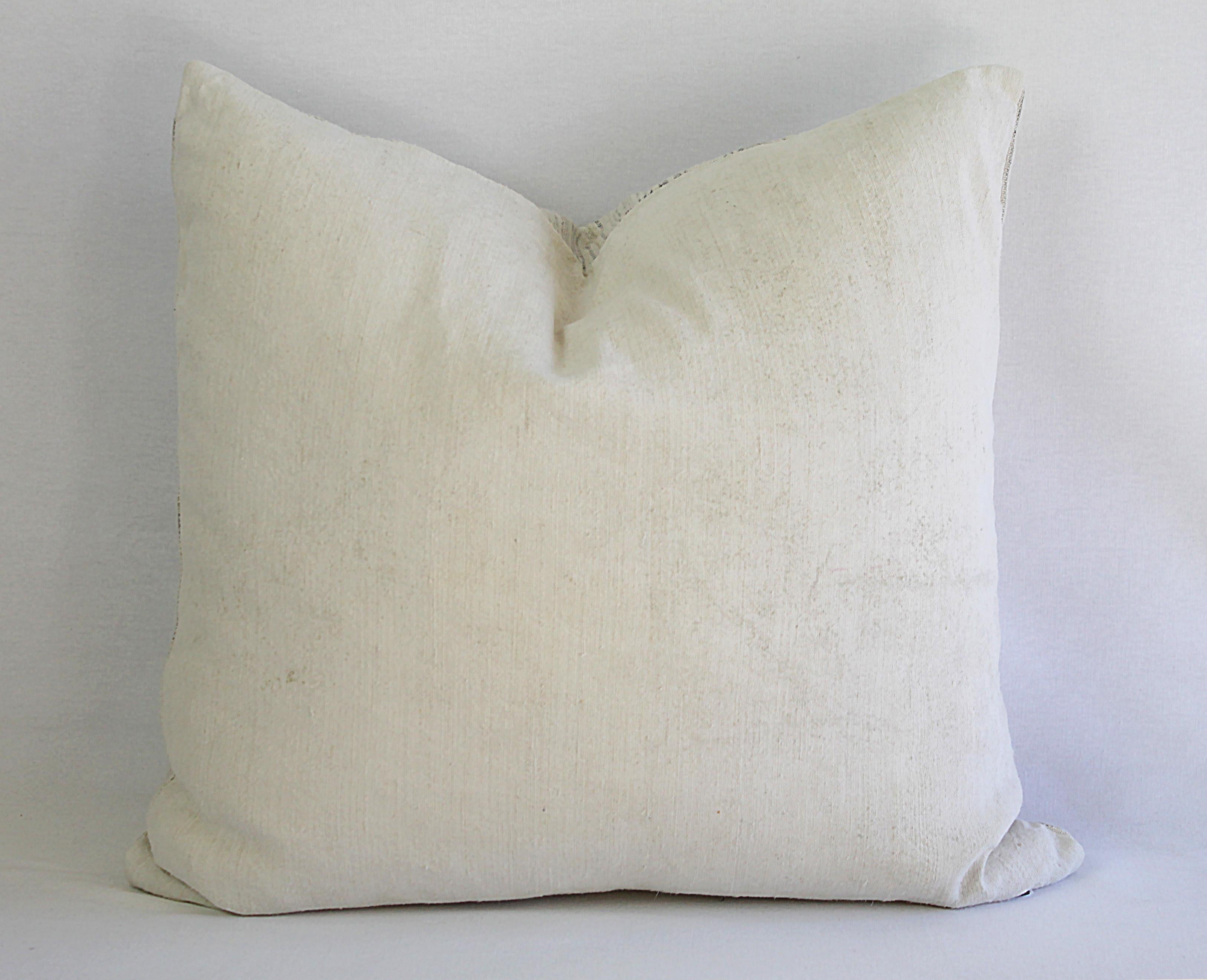Antique Homespun Linen and Striped Grain Sack Pillow Light Grey 8