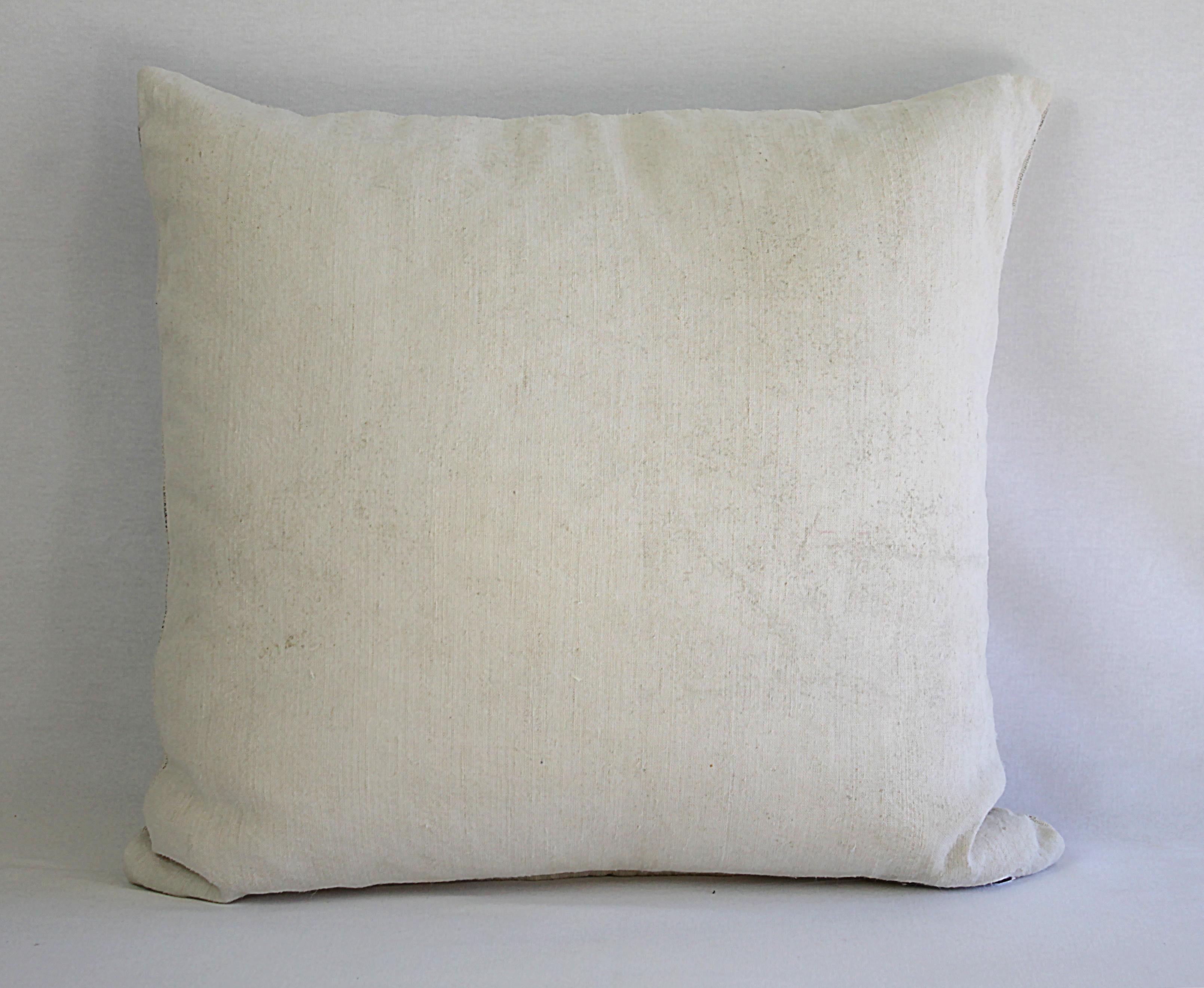 Antique Homespun Linen and Striped Grain Sack Pillow Light Grey 3