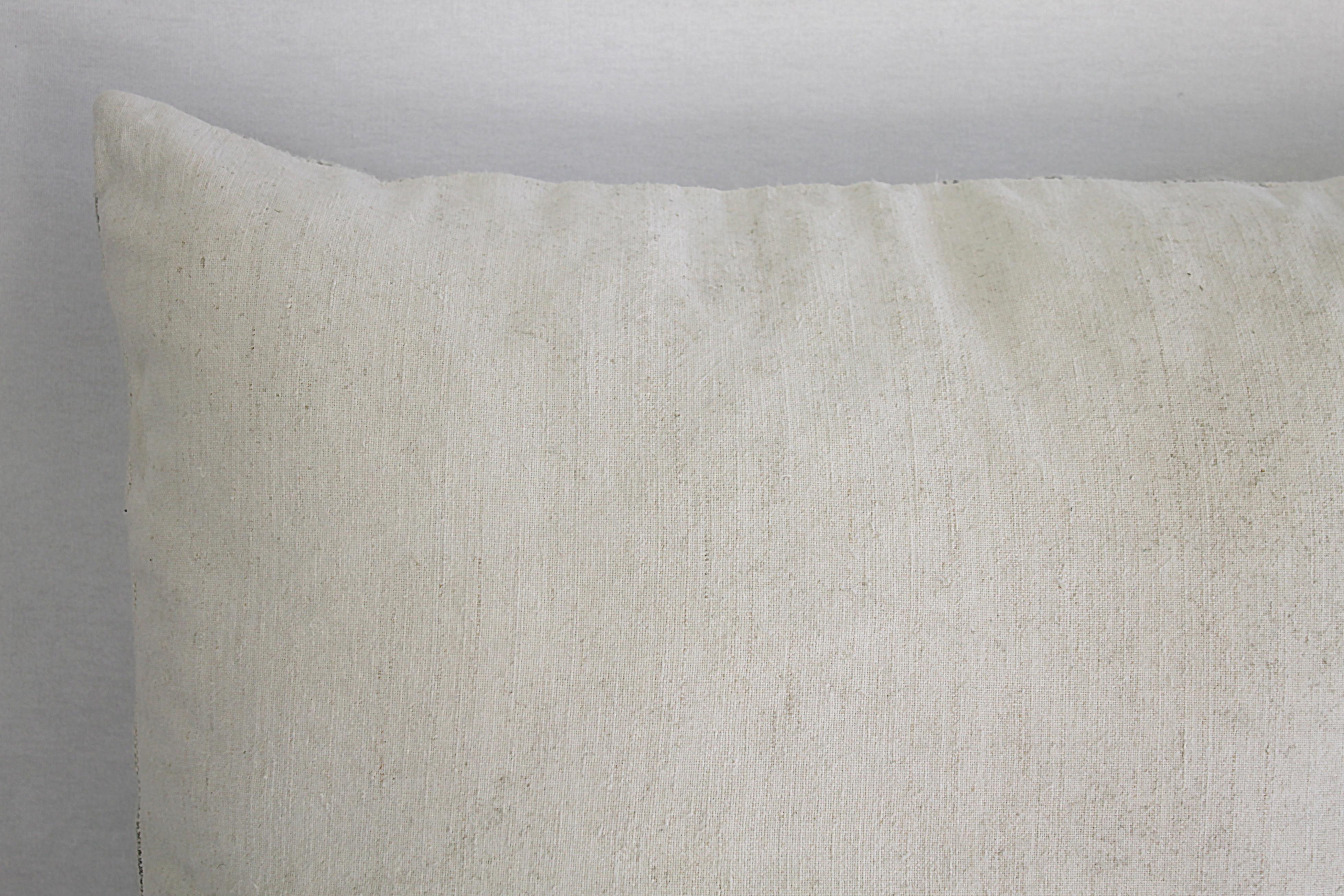 Antique Homespun Linen and Striped Grain Sack Pillow Light Grey 4