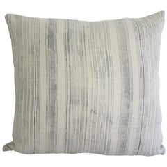 Antique Homespun Linen and Striped Grain Sack Pillow Light Grey