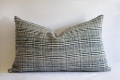Antique Homespun Linen Indigo Blue and Natural Stripe Lumbar Pillow 15x36