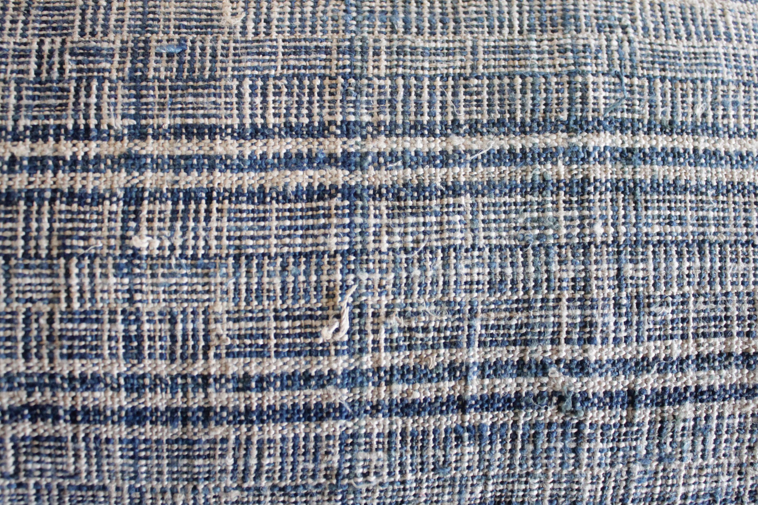 Antique Homespun Linen Indigo Blue and Natural Stripe Lumbar Pillow 15x36 1
