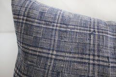 Antique Homespun Linen Lumbar Pillows Vintage Indigo and Natural Check Pattern