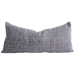 Vintage Homespun Linen Lumbar Pillows Vintage Indigo and Natural Check Pattern
