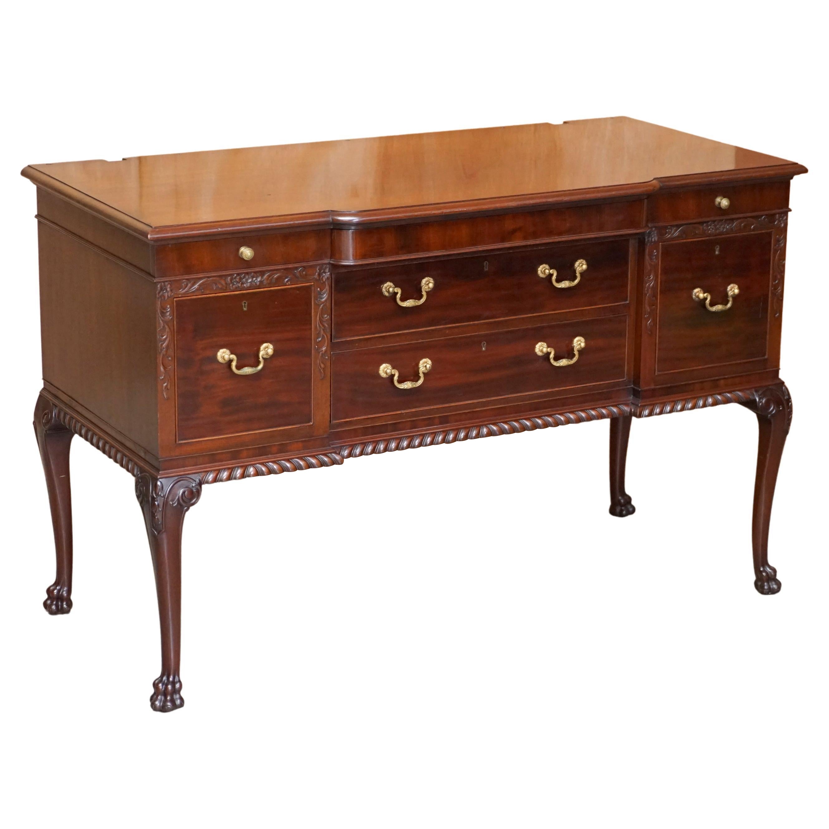 Antique Honduras Hardwood Dressing Table Lion Hair Paw Carved Feet Part of Suite
