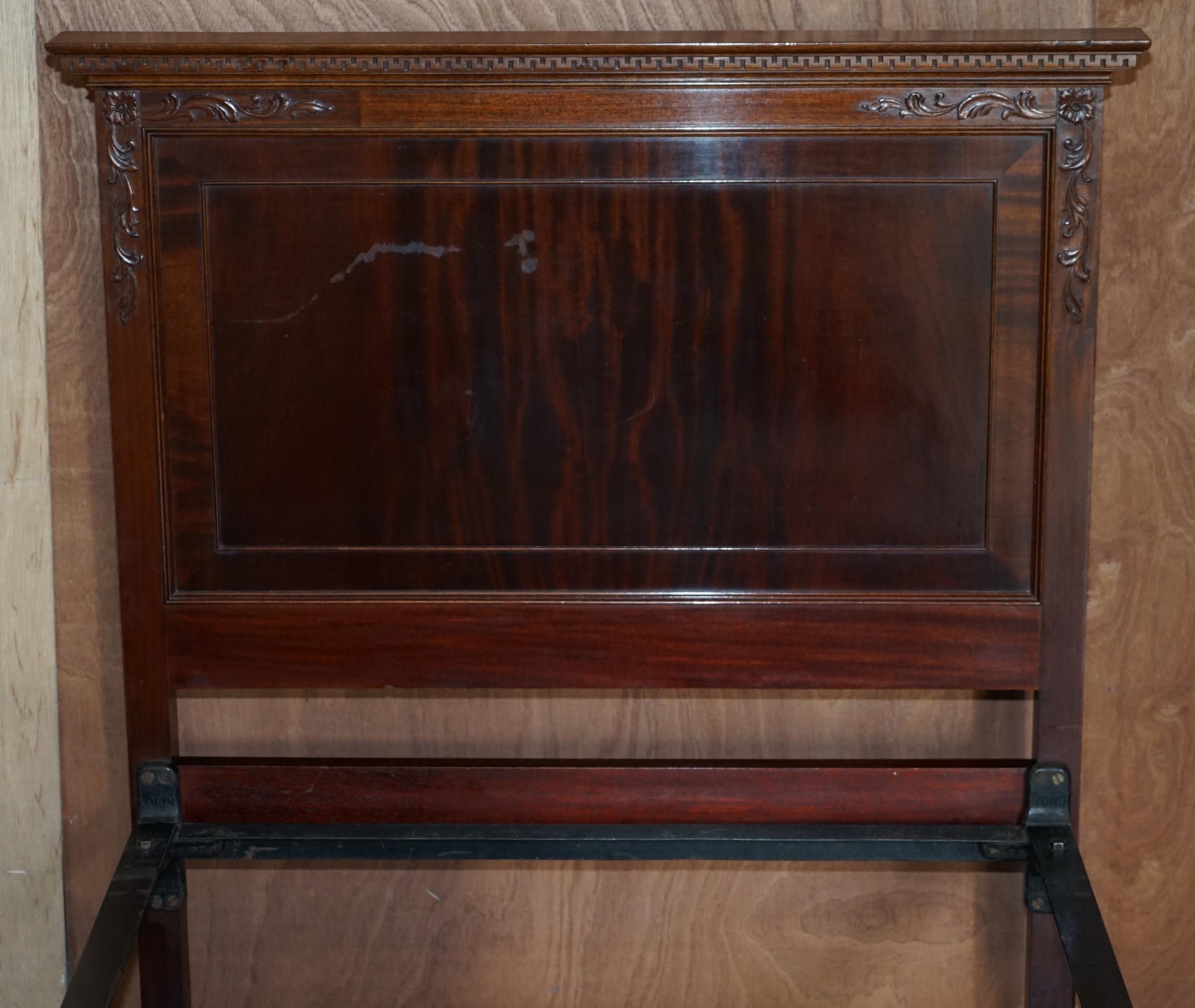 Art Deco Antique Honduras Hardwood English Hand Carved with Castors Single Bed Frame For Sale