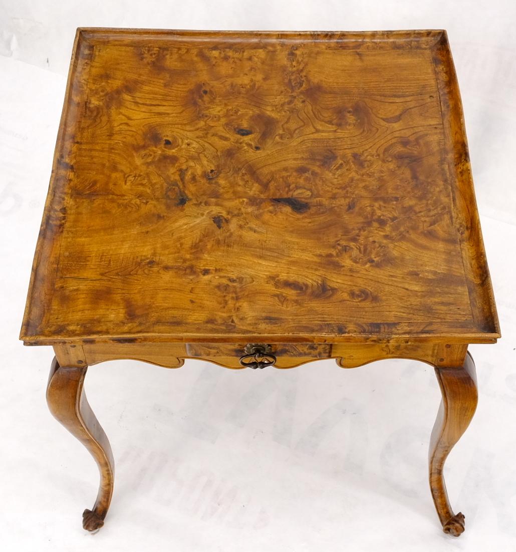 Country Antique Honey Amber Tone Solid Carved Burl Wood Square Game Dinette Table