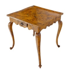 Antique Honey Amber Tone Solid Carved Burl Wood Square Game Dinette Table