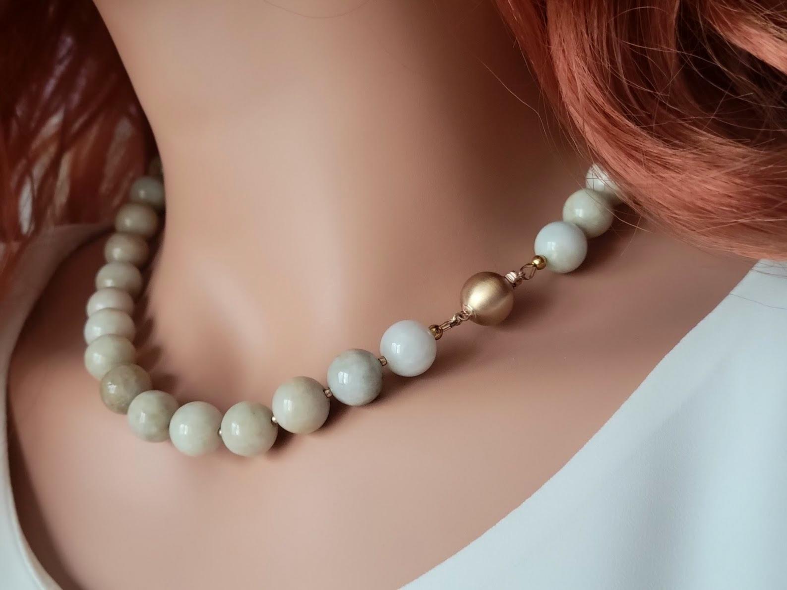 Bead Antique Honey Tan Jade Necklace For Sale
