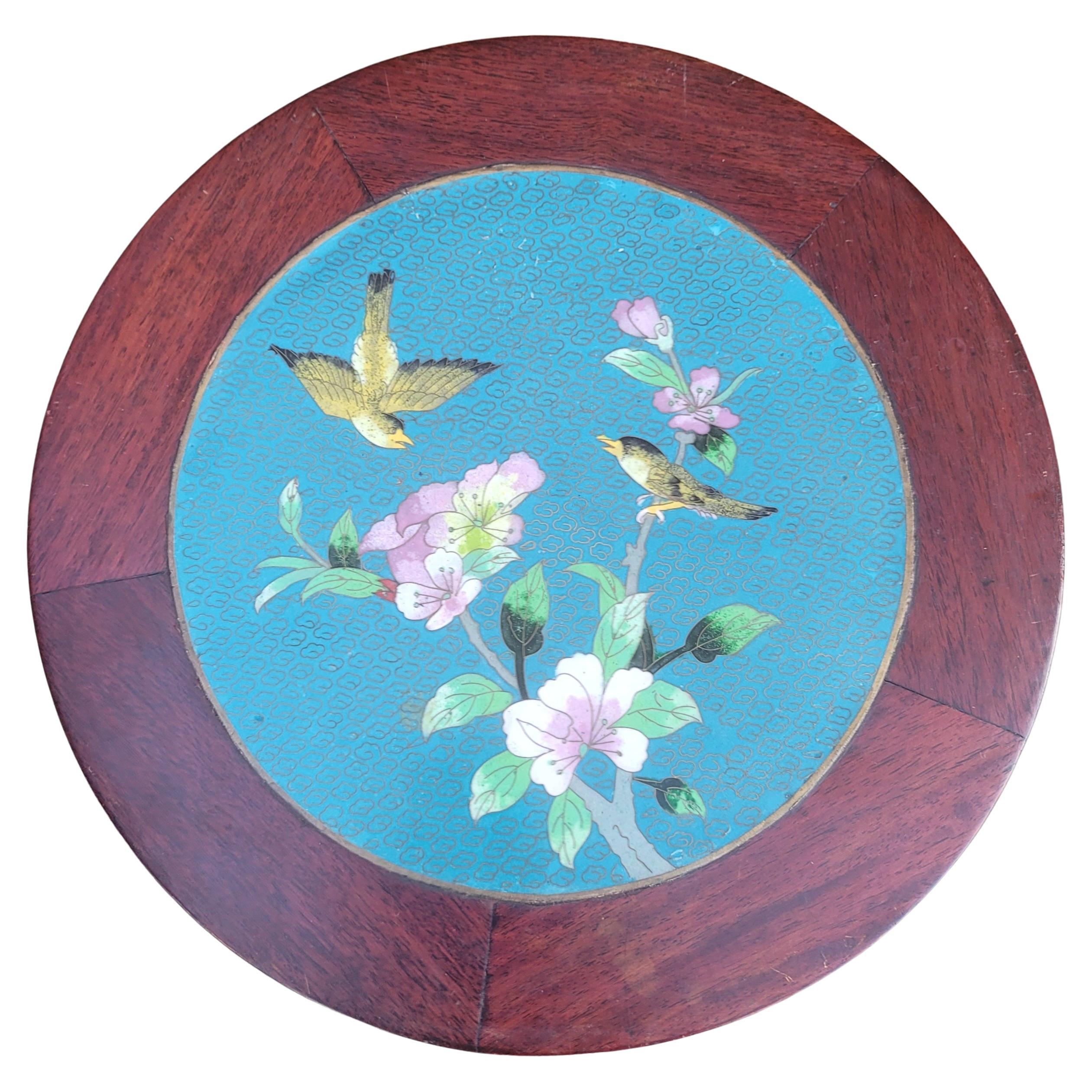 Tang Antique Hongmu Carved Rosewood & Floral Enamel Cloisonné Stool or Side Table 