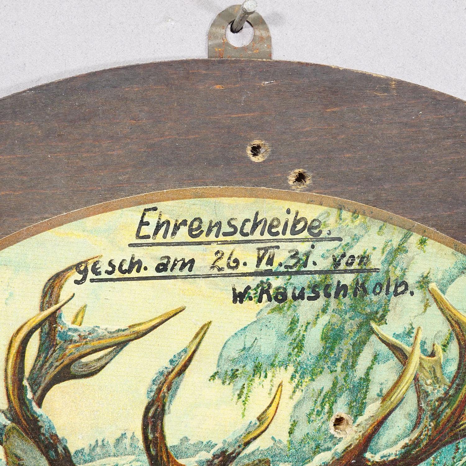 Artisanat Antique Honor Shooting Target Deer in Winter 1931 (tir à la cible de cerfs en hiver) en vente